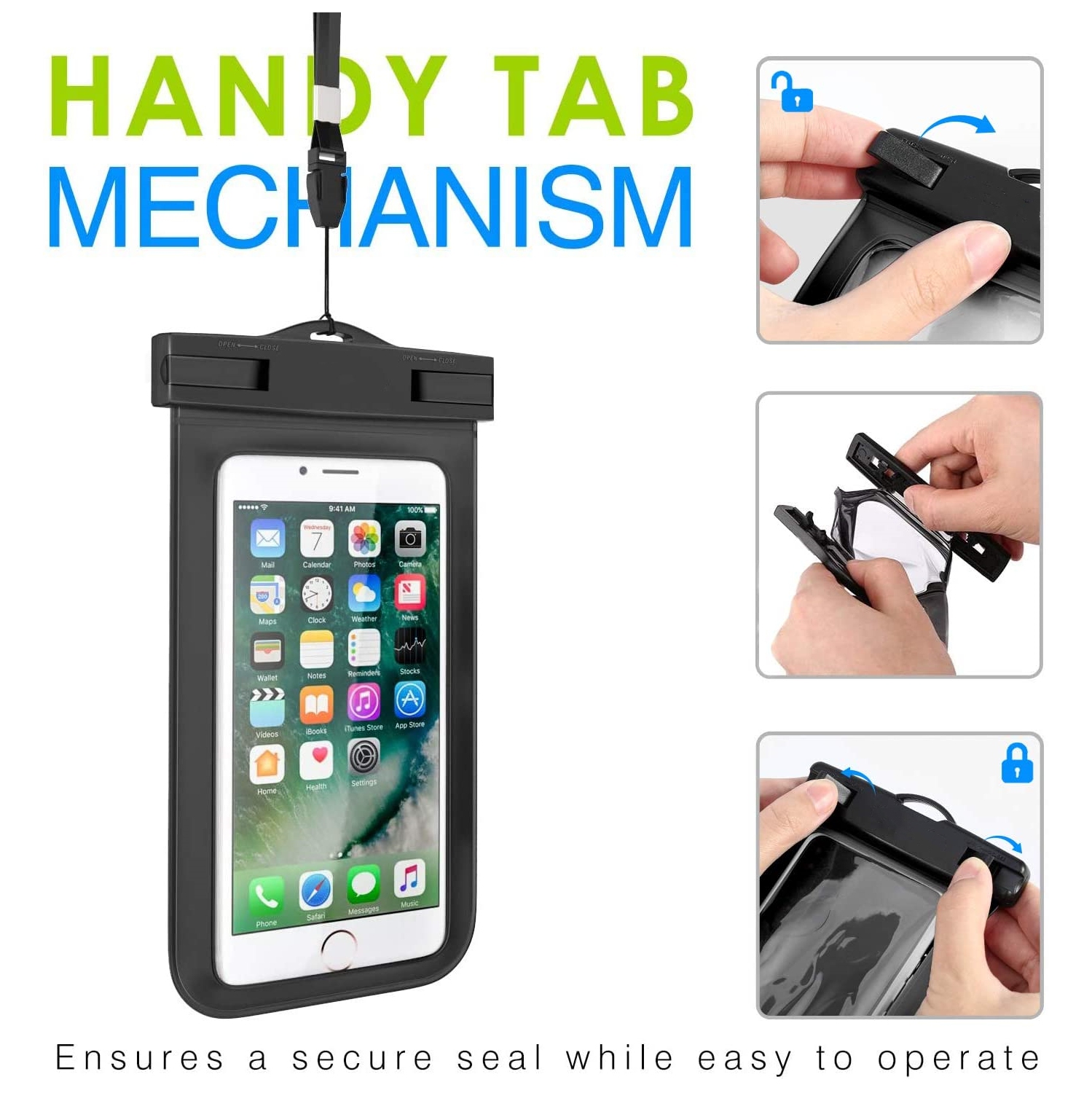 Universal Waterproof Underwater Dry Bag Pouch Case Swim Cover Fits for iPhone Samsung Cell Mobile Phones, Black