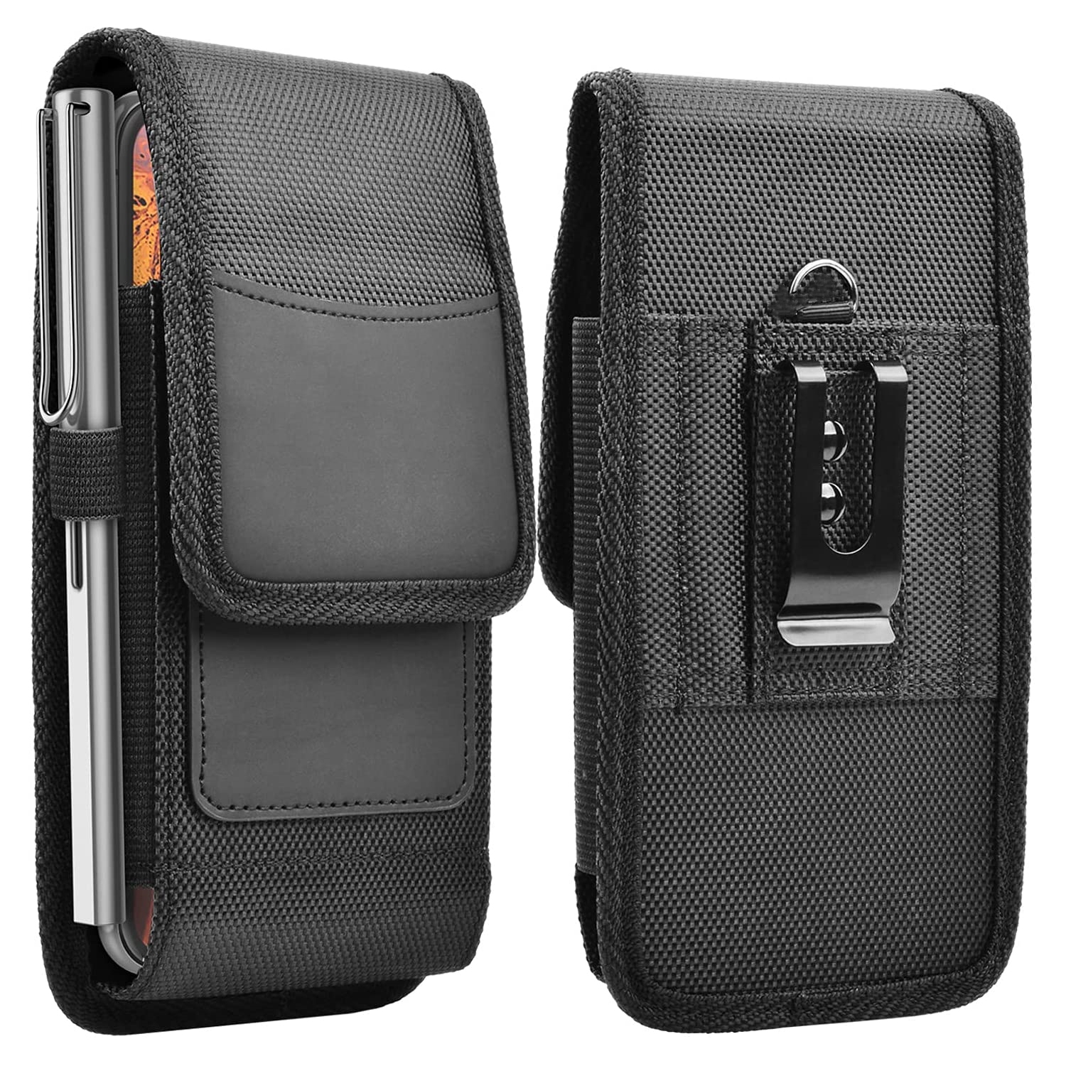 Universal Nylon Cell Moblie Phone Holster Pouch with Metal Clip Fits for (4.0" - 6.1") iPhone Samsung Cell Mobile Phones