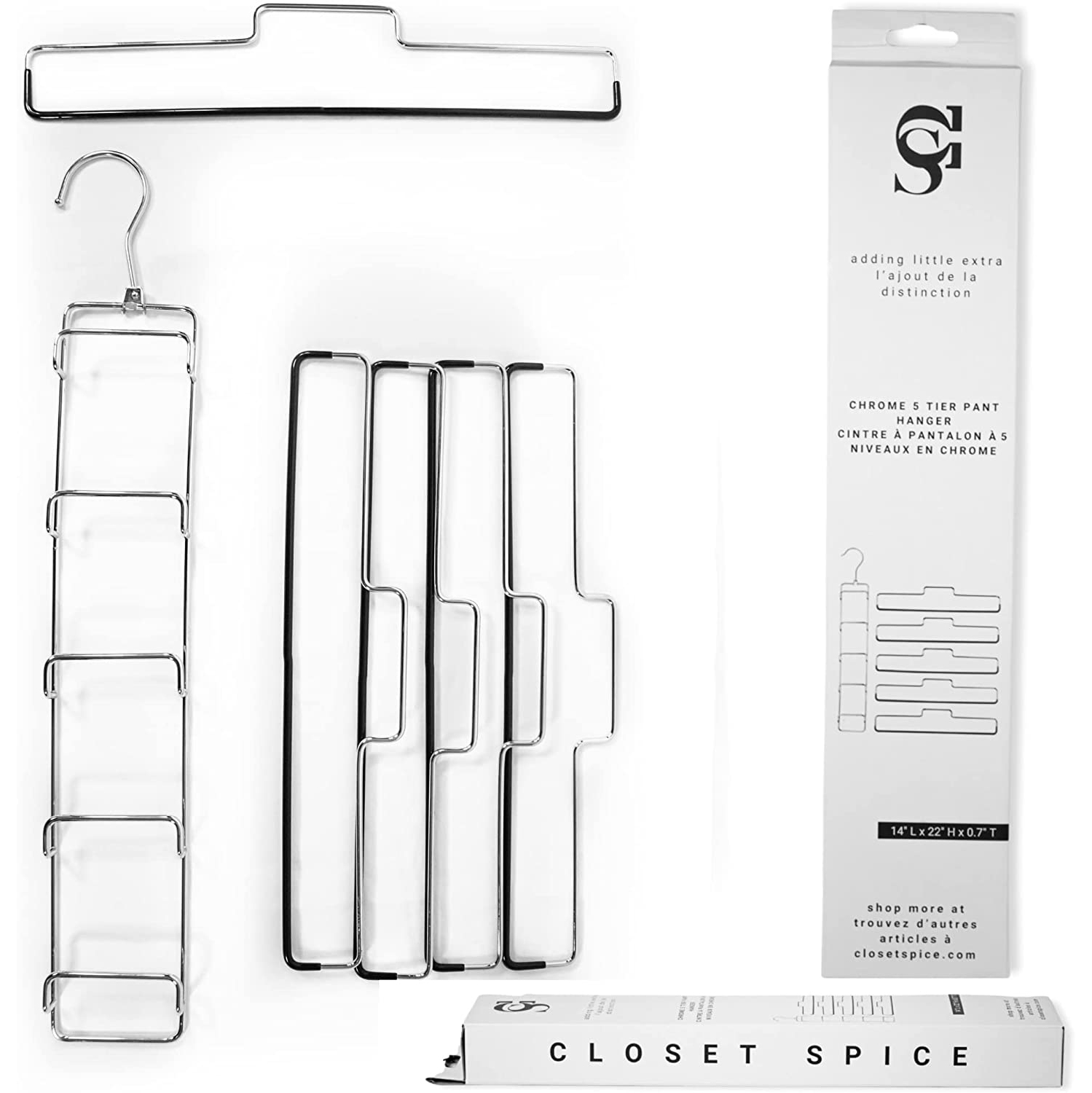 Closet Spice - 2 Pack - Strong Anti-Rust Chrome 5 Detachable Tier Pant Hangers, Non-Slip, Black PVC Rubber Grip Padded, Slim & Space Saving, Multi Swing Design for Easy-Slide Pant, Jeans