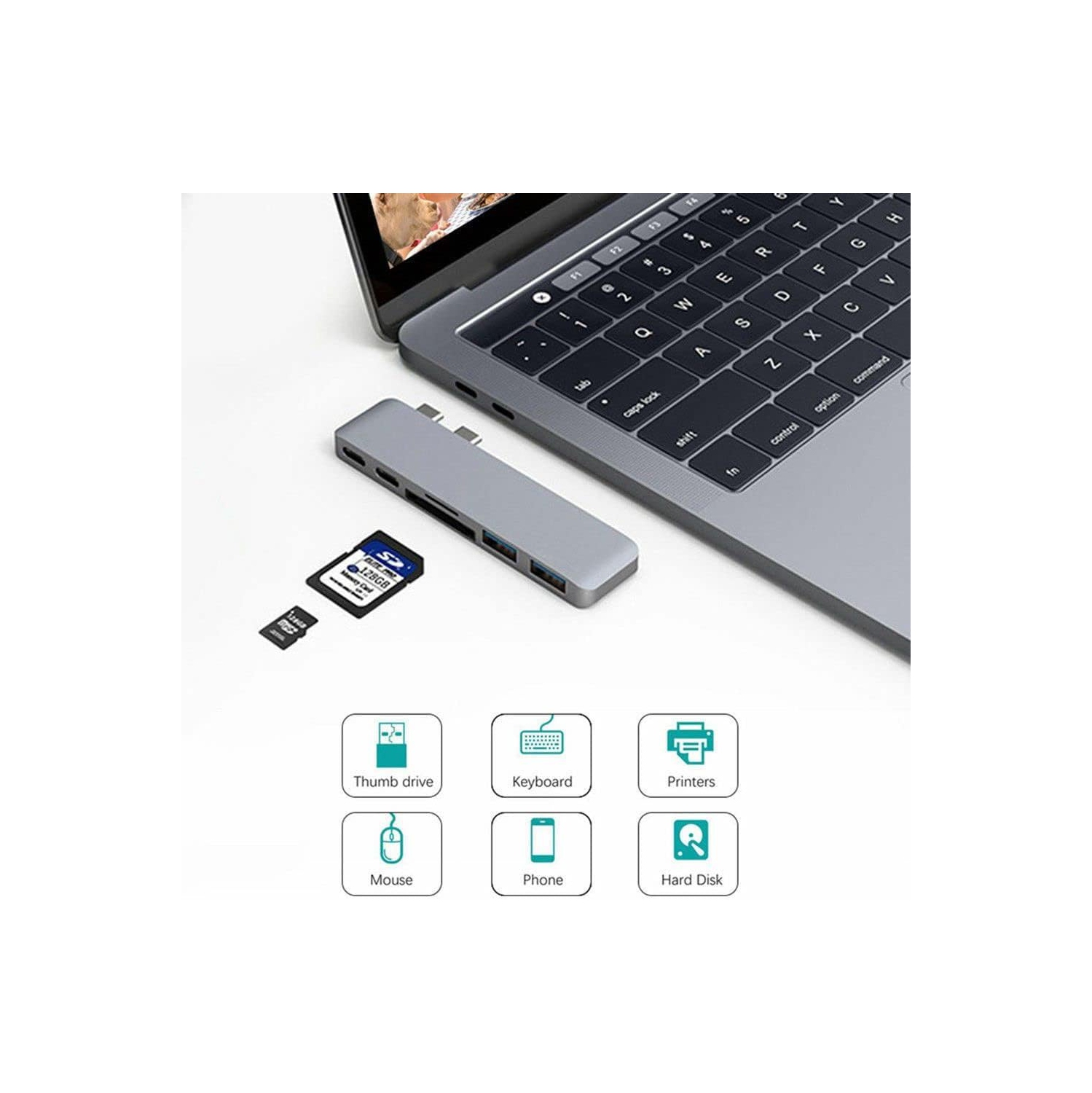 Concentrateur USB-C, adaptateur multiport 6-en-1 USB-C à 4K à 60HZ Hz HDMI, 3 ports USB 3,0, lecteur de cartes SD/TF, 100 W PD, Designend pour