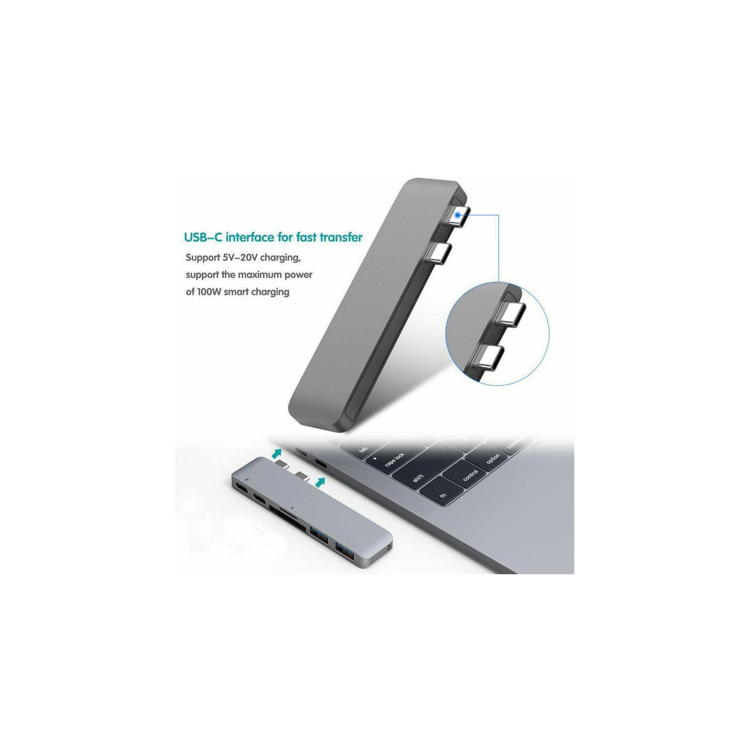 Concentrateur USB-C, adaptateur multiport 6-en-1 USB-C à 4K à 60HZ Hz HDMI, 3 ports USB 3,0, lecteur de cartes SD/TF, 100 W PD, Designend pour