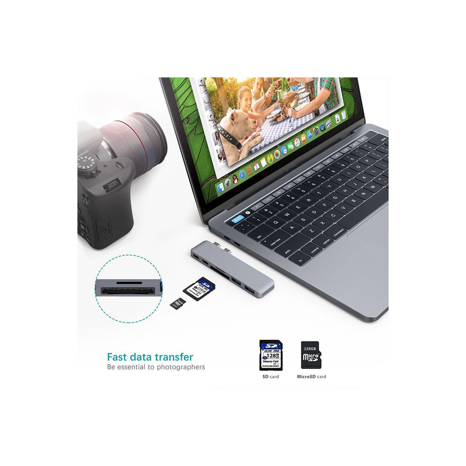 Concentrateur USB-C, adaptateur multiport 6-en-1 USB-C à 4K à 60HZ Hz HDMI, 3 ports USB 3,0, lecteur de cartes SD/TF, 100 W PD, Designend pour