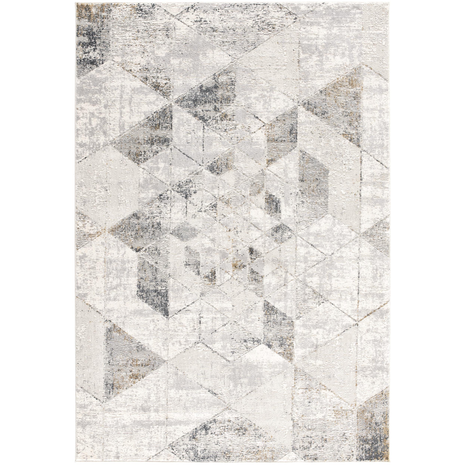 Tapis d'intérieur contemporain Zuni à motif géométrique gris/crème