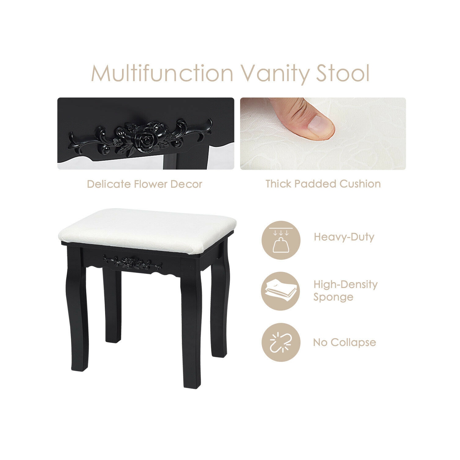 Gymax Vanity Table Set w/10 Light Bulbs and Touch Switch Makeup Dressing Table Black