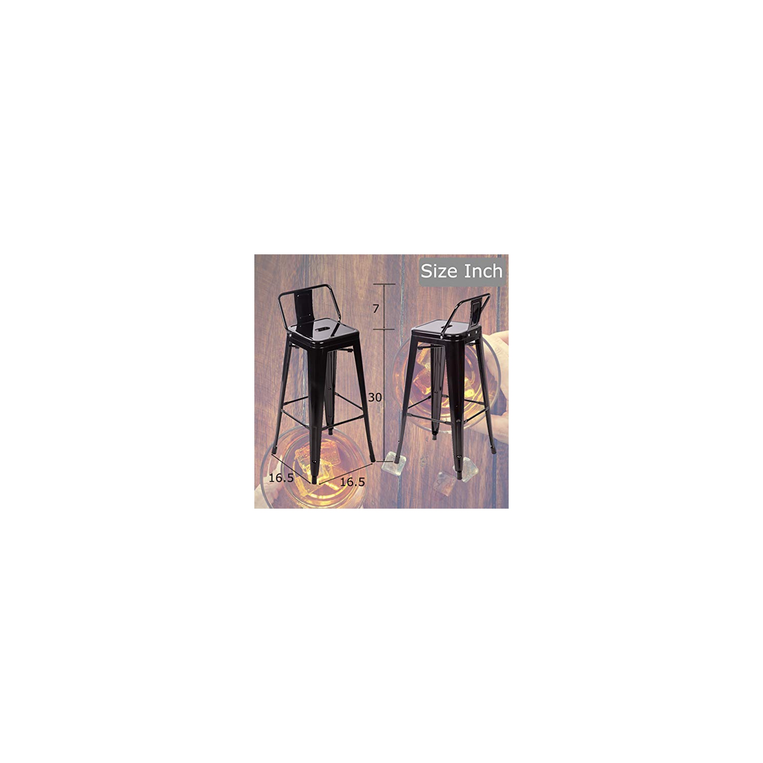FDW Metal Bar Stool Set of 2 Height Adjustable 30 Inches Stackable Barstools Low Backrest Kitchen Chairs Patio Chairs Dining Stool Tolix Style Bar