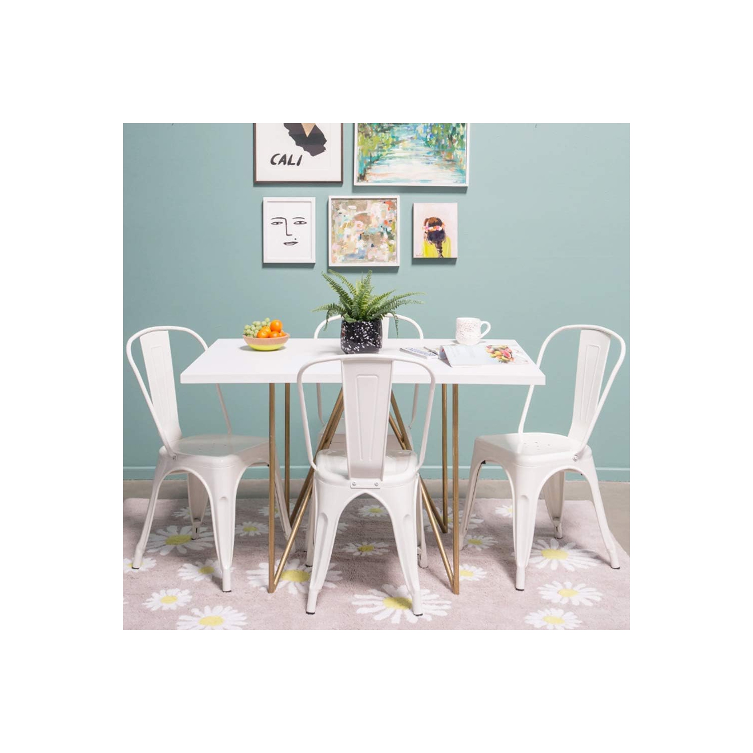 Metal Dining Chairs Set of 4 Indoor Outdoor Chairs Patio Chairs Kitchen Chairs 18 Inch Seat Height Metal Restaurant Chair Stackable Chair Tolix Side