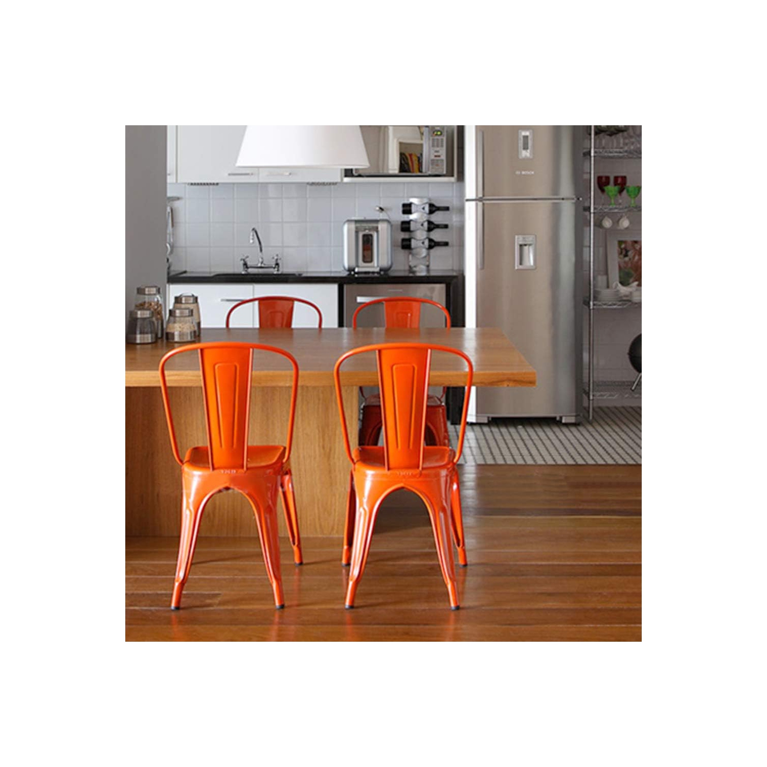 FDW Metal Dining Chairs Set of 4 Indoor Outdoor Chairs Patio Chairs Kitchen Metal Chairs 18 Inch Seat Height Restaurant Chair Metal Stackable Chair