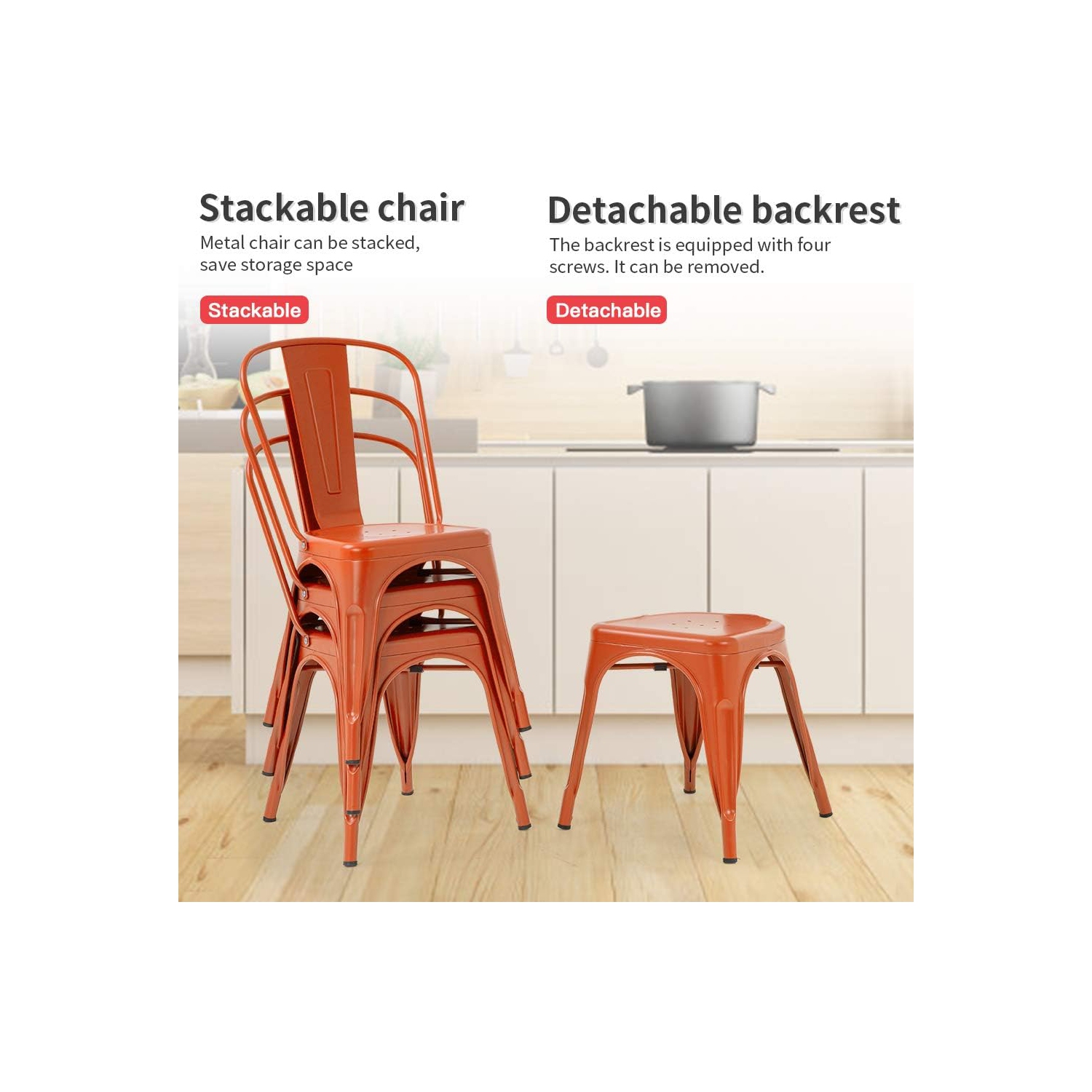 FDW Metal Dining Chairs Set of 4 Indoor Outdoor Chairs Patio Chairs Kitchen Metal Chairs 18 Inch Seat Height Restaurant Chair Metal Stackable Chair