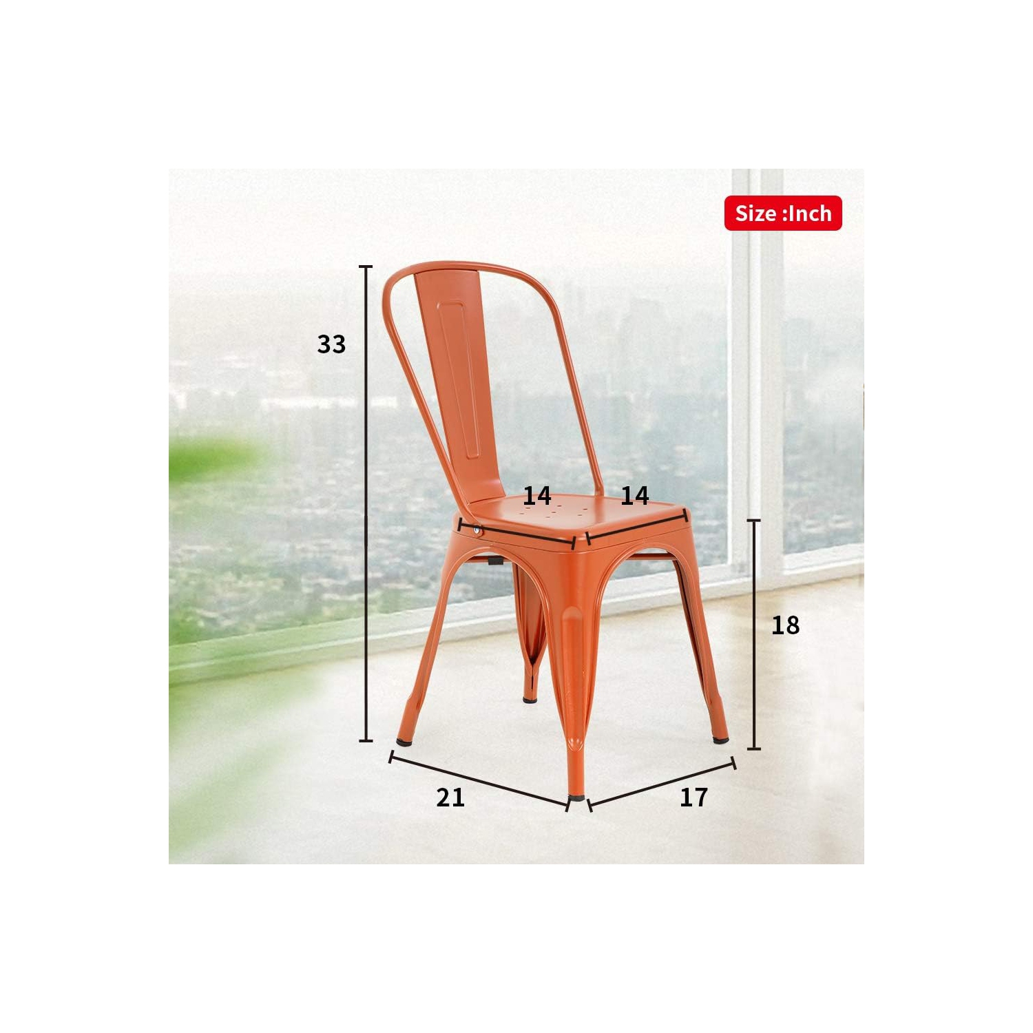 FDW Metal Dining Chairs Set of 4 Indoor Outdoor Chairs Patio Chairs Kitchen Metal Chairs 18 Inch Seat Height Restaurant Chair Metal Stackable Chair