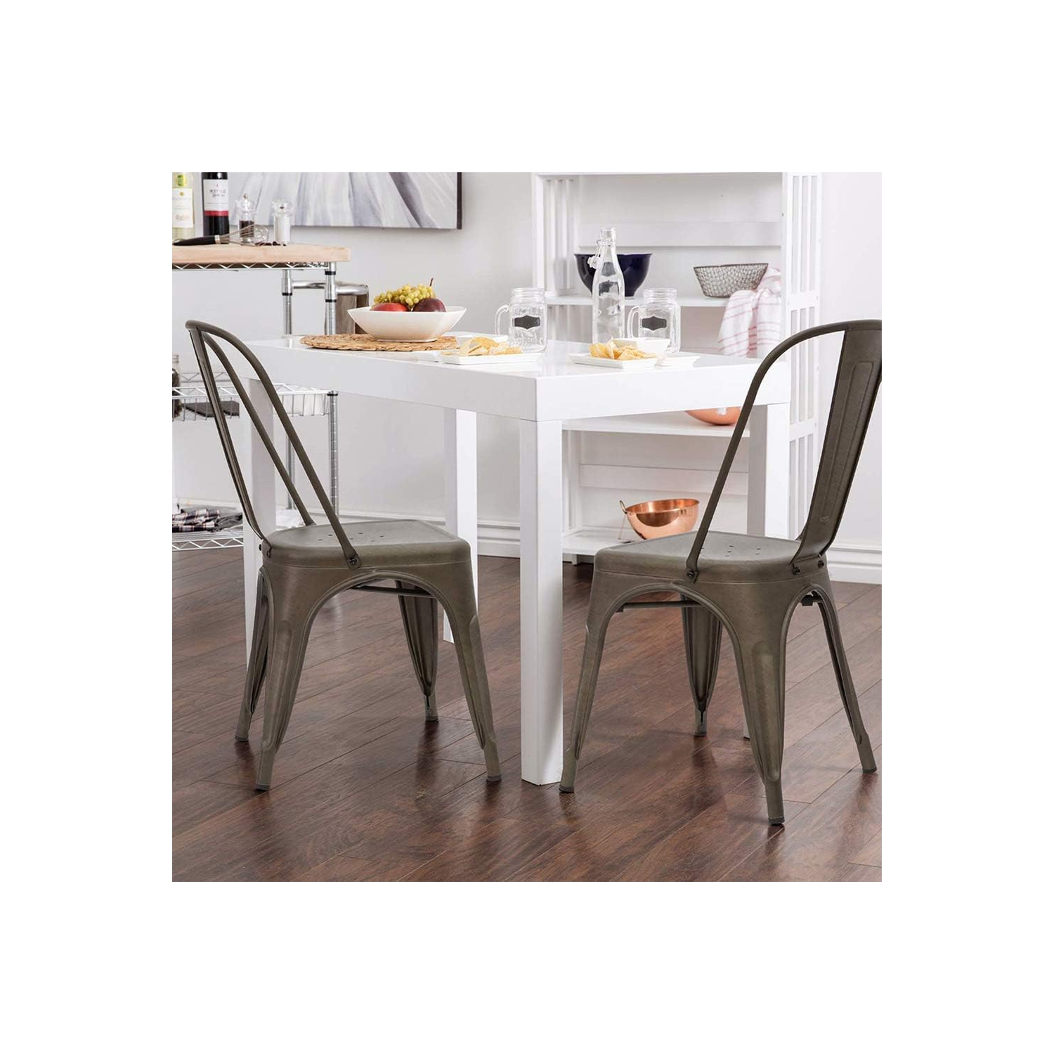 FDW Metal Dining Chairs Set of 4 Indoor Outdoor Chairs Patio Chairs Kitchen Metal Chairs 18 Inch Seat Height Restaurant Chair Metal Stackable Chair