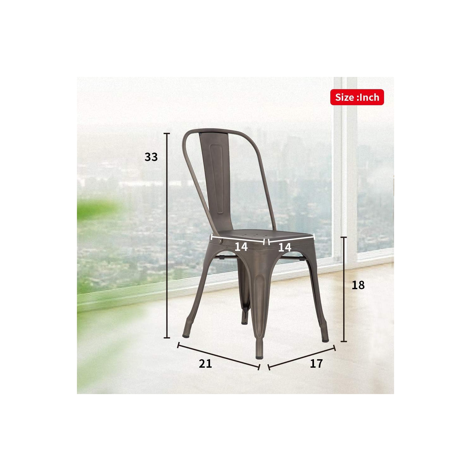 FDW Metal Dining Chairs Set of 4 Indoor Outdoor Chairs Patio Chairs Kitchen Metal Chairs 18 Inch Seat Height Restaurant Chair Metal Stackable Chair