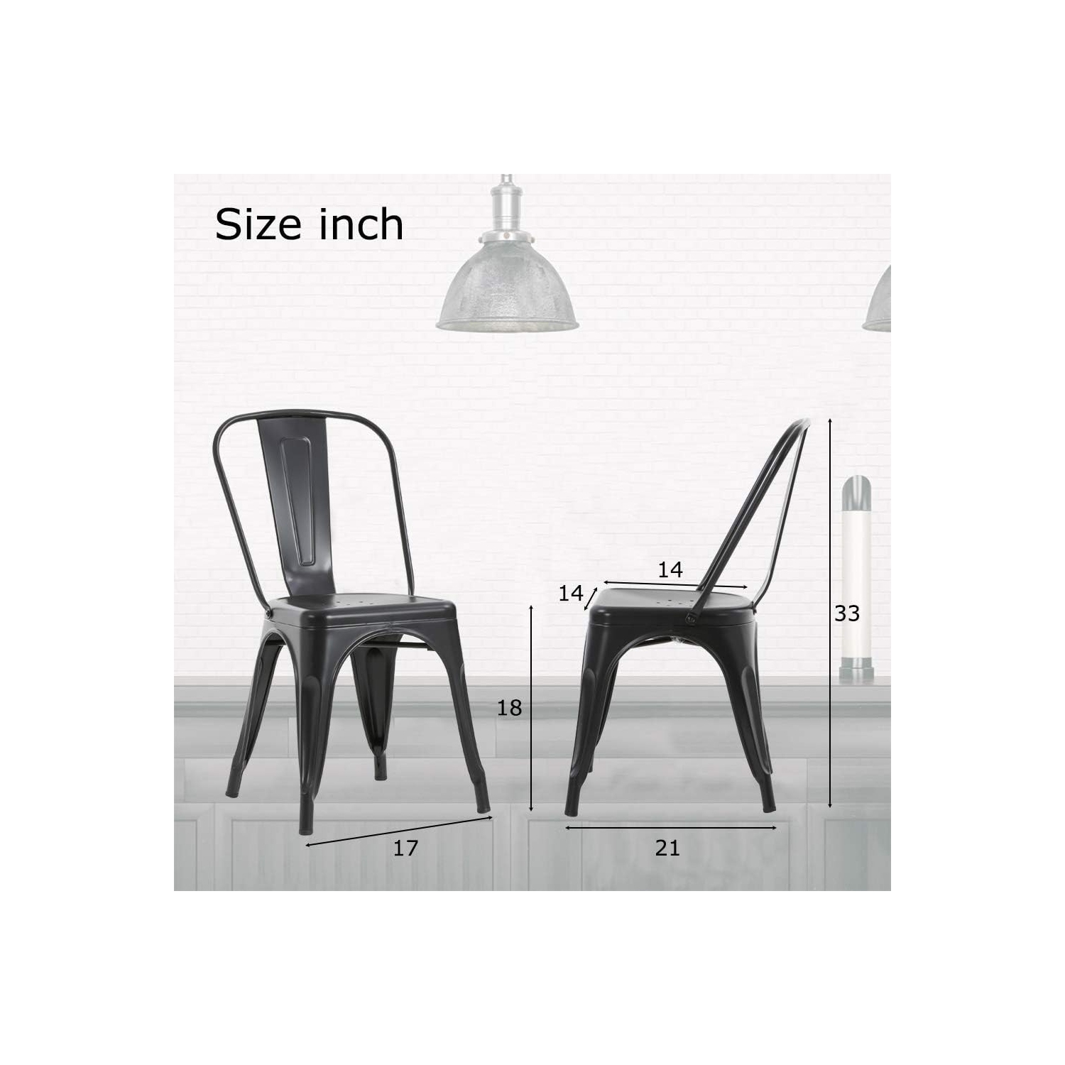 Chairs Metal Stackable Restaurant Dining Chair 18" Seat Height Bar Chairs Indoor/Outdoor Tolix Side Metal Kitchen Trattoria Chairs Set of 4