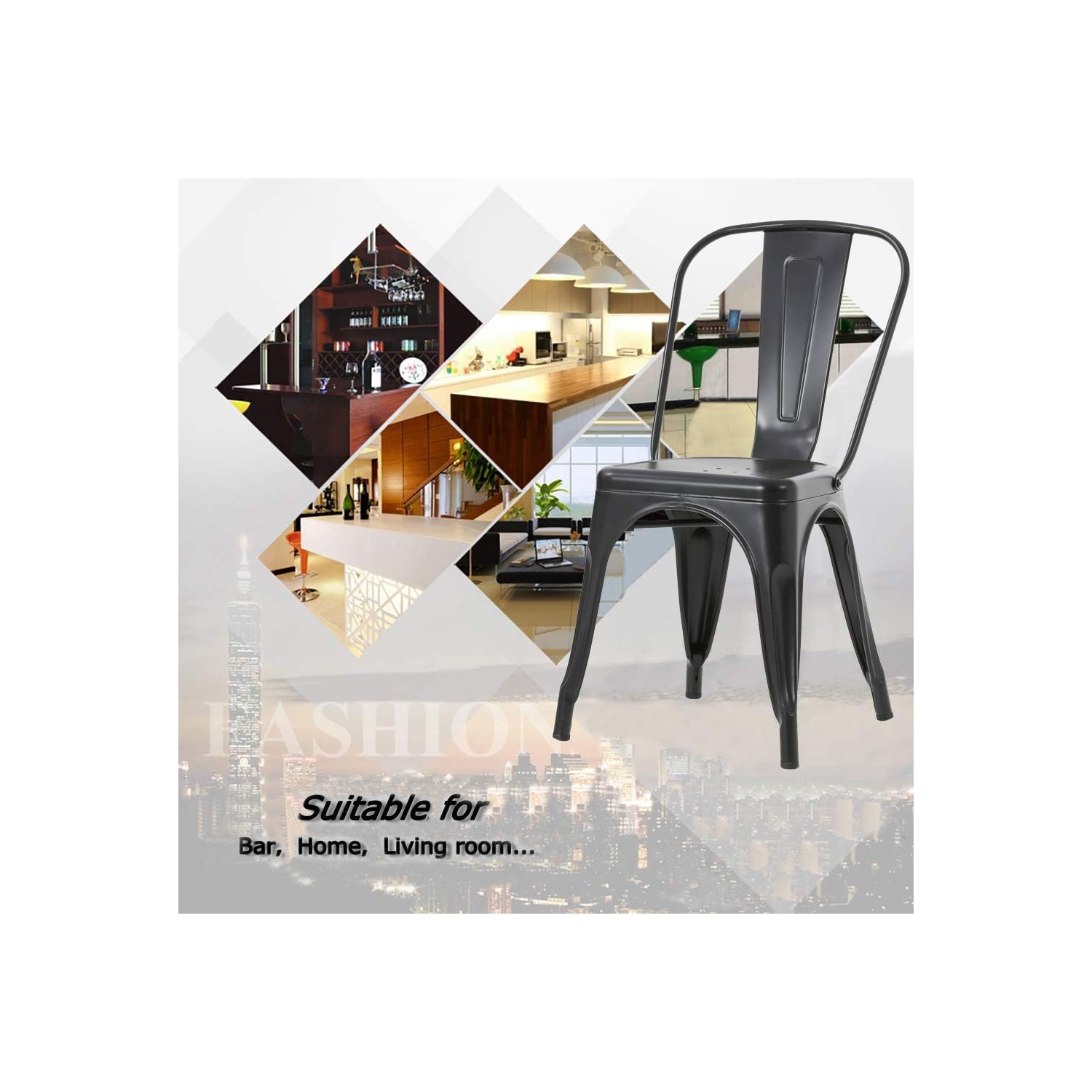 Chairs Metal Stackable Restaurant Dining Chair 18" Seat Height Bar Chairs Indoor/Outdoor Tolix Side Metal Kitchen Trattoria Chairs Set of 4