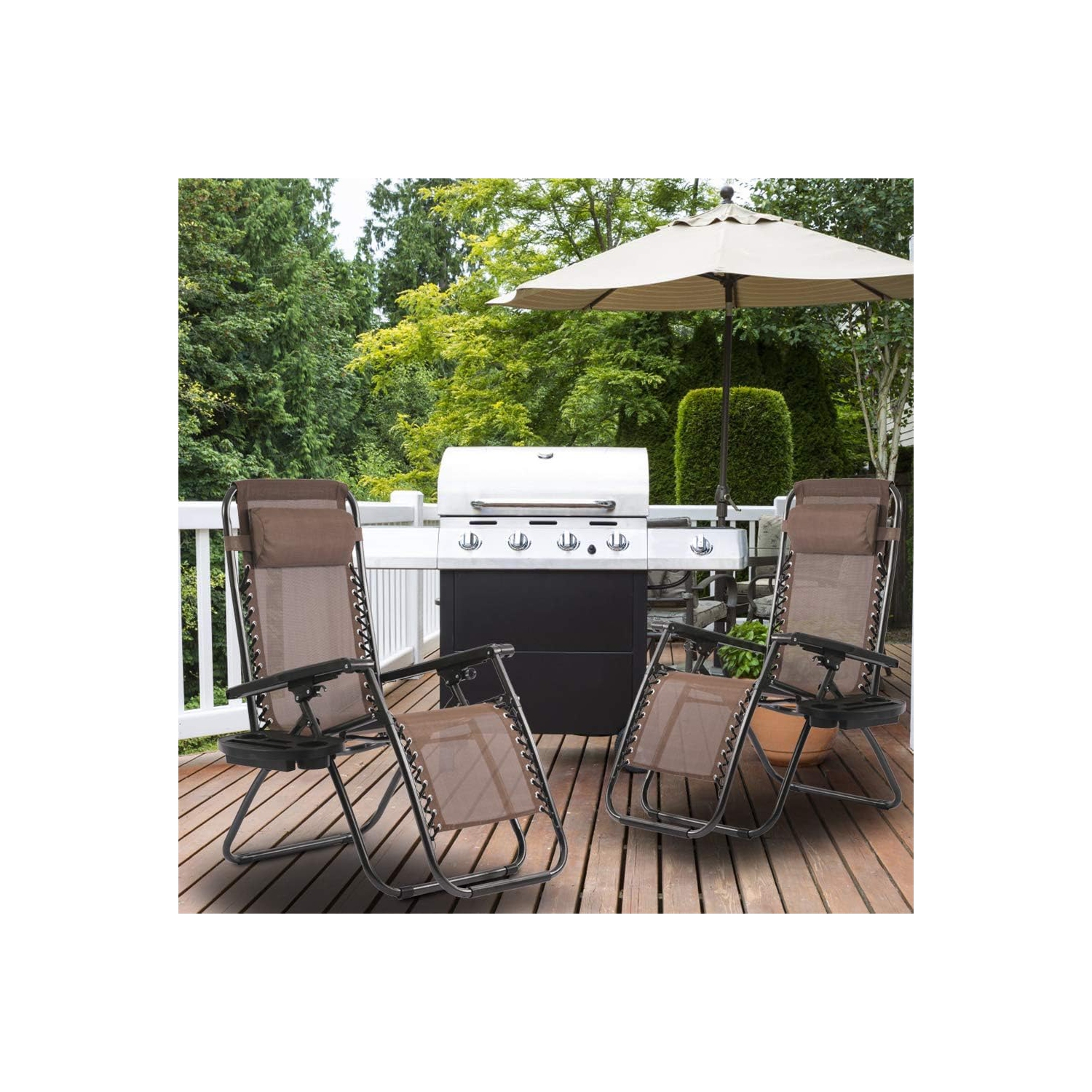 Zero Gravity Chairs Set of 2 with Pillow and Cup Holder Patio Outdoor Adjustable Dining Reclining Folding Chairs for Deck Patio Beach Yard