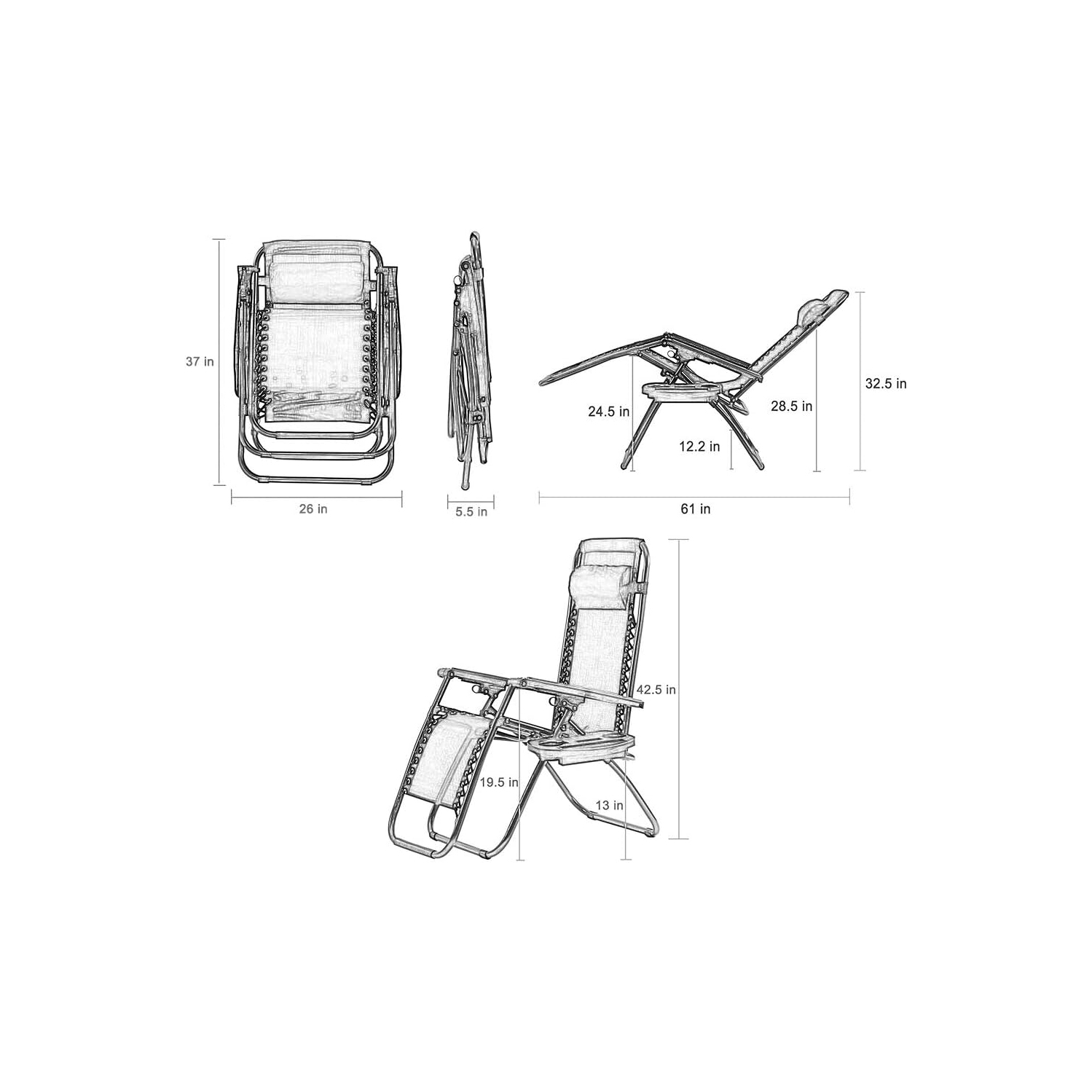 Zero Gravity Chairs Set of 2 with Pillow and Cup Holder Patio Outdoor Adjustable Dining Reclining Folding Chairs for Deck Patio Beach Yard