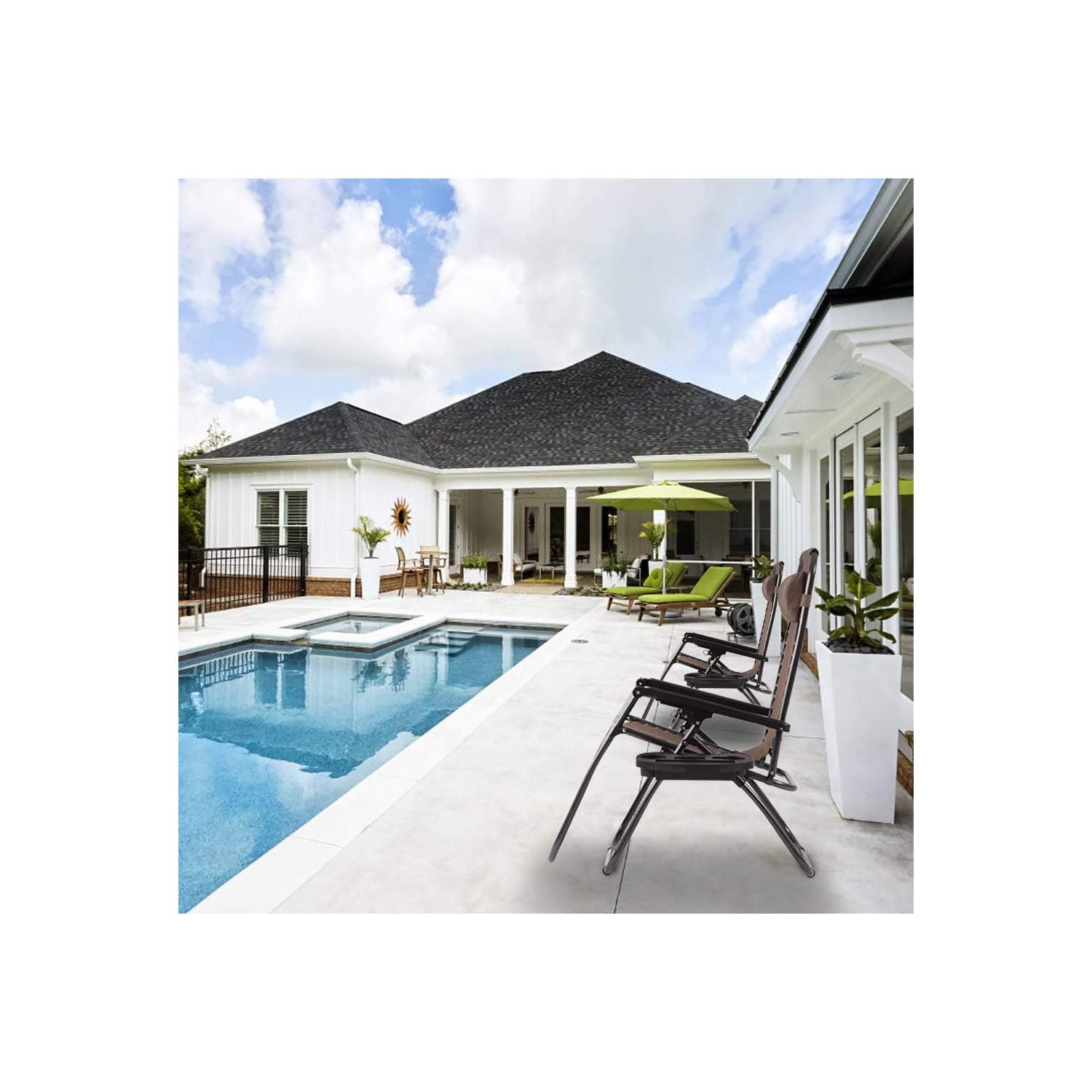 Zero Gravity Chairs Set of 2 with Pillow and Cup Holder Patio Outdoor Adjustable Dining Reclining Folding Chairs for Deck Patio Beach Yard