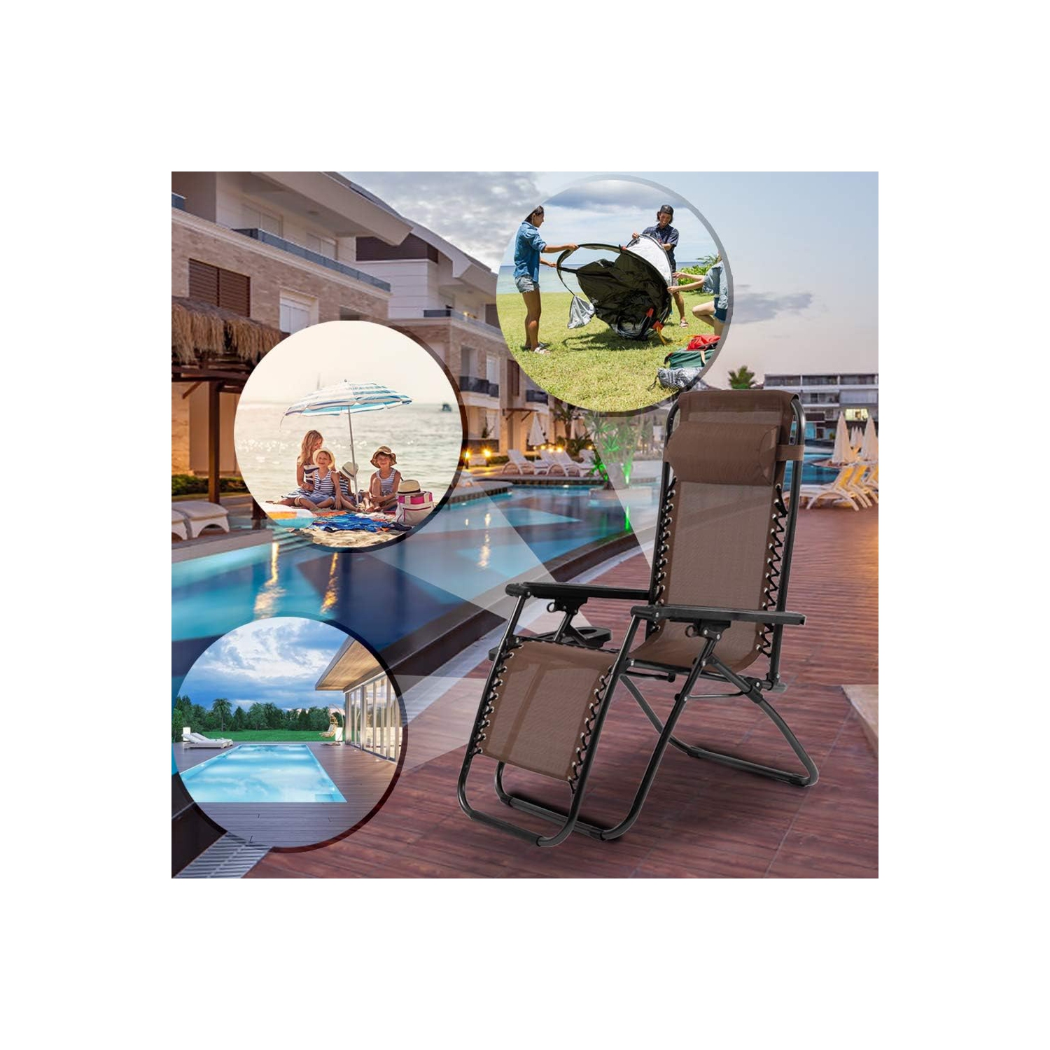 Zero Gravity Chairs Set of 2 with Pillow and Cup Holder Patio Outdoor Adjustable Dining Reclining Folding Chairs for Deck Patio Beach Yard