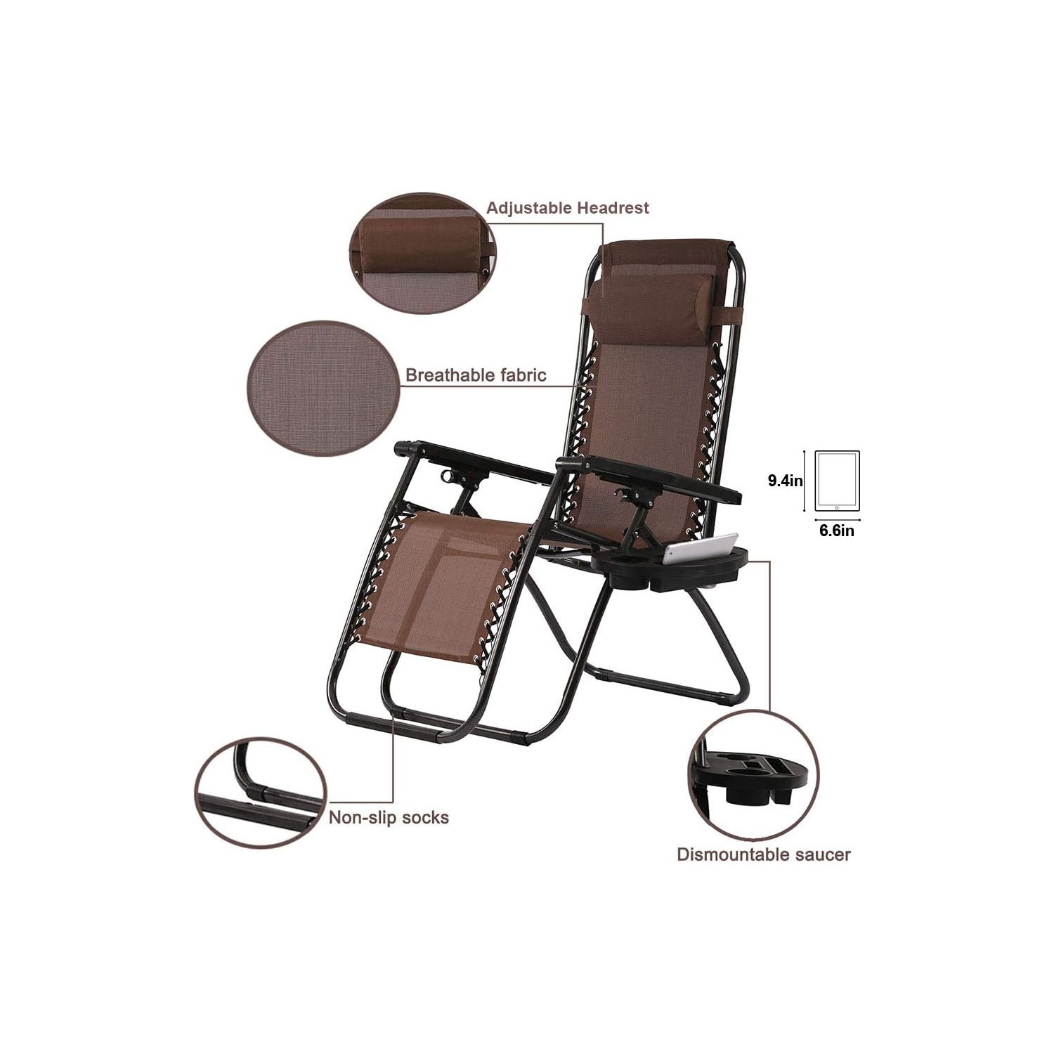 Zero Gravity Chairs Set of 2 with Pillow and Cup Holder Patio Outdoor Adjustable Dining Reclining Folding Chairs for Deck Patio Beach Yard