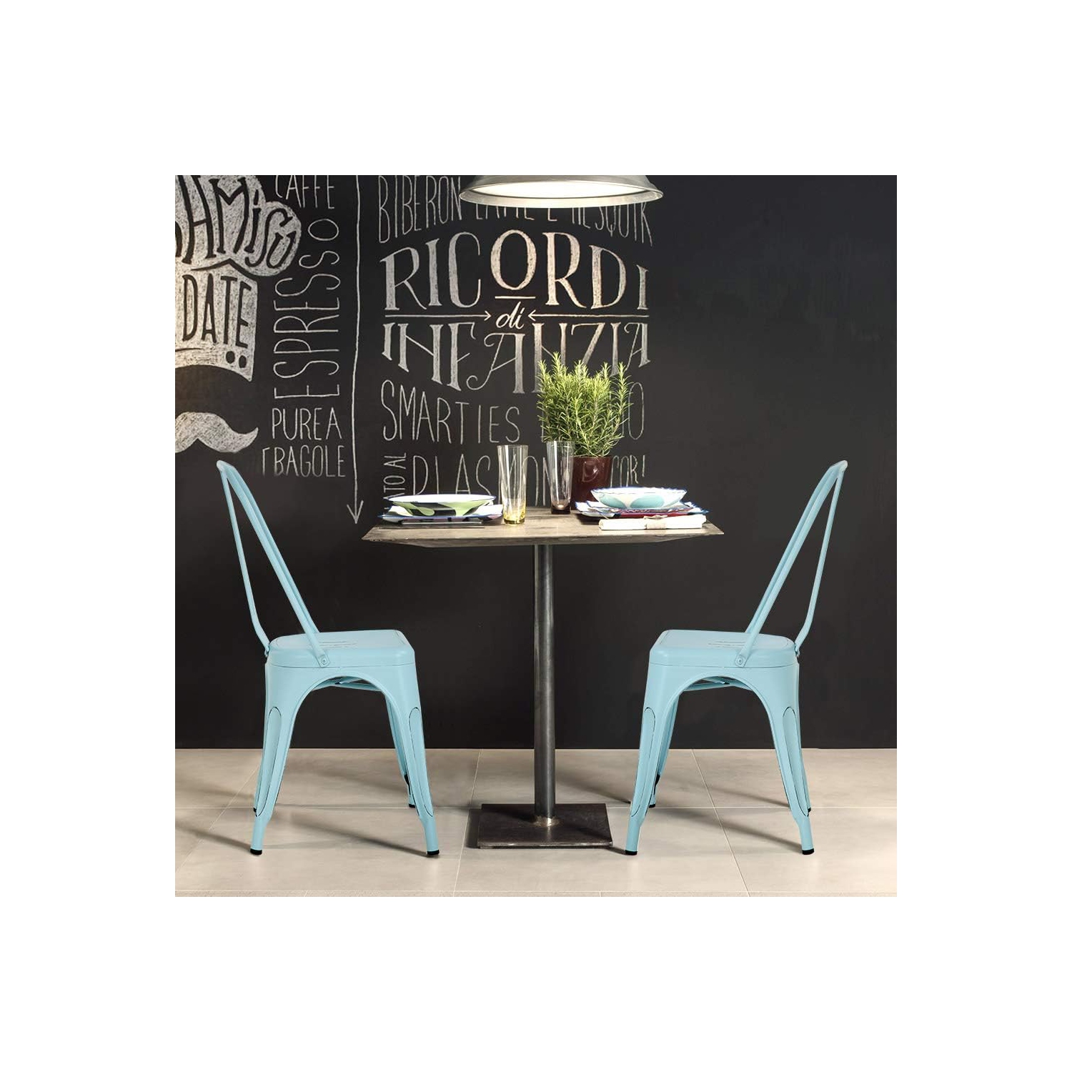 FDW Metal Dining Chairs Set of 4 Indoor Outdoor Chairs Patio Chairs Kitchen Metal Chairs 18 Inch Seat Height Restaurant Chair Metal Stackable Chair