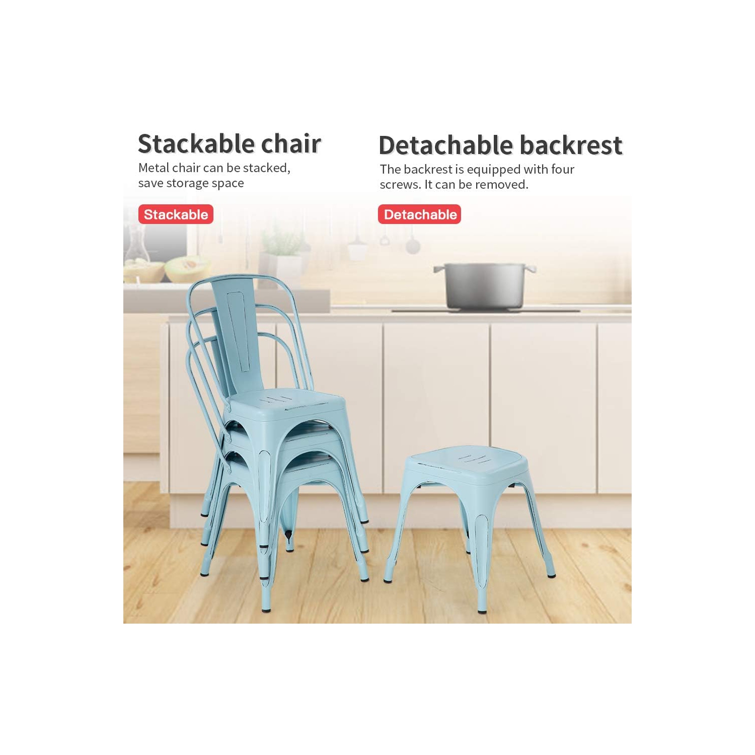 FDW Metal Dining Chairs Set of 4 Indoor Outdoor Chairs Patio Chairs Kitchen Metal Chairs 18 Inch Seat Height Restaurant Chair Metal Stackable Chair