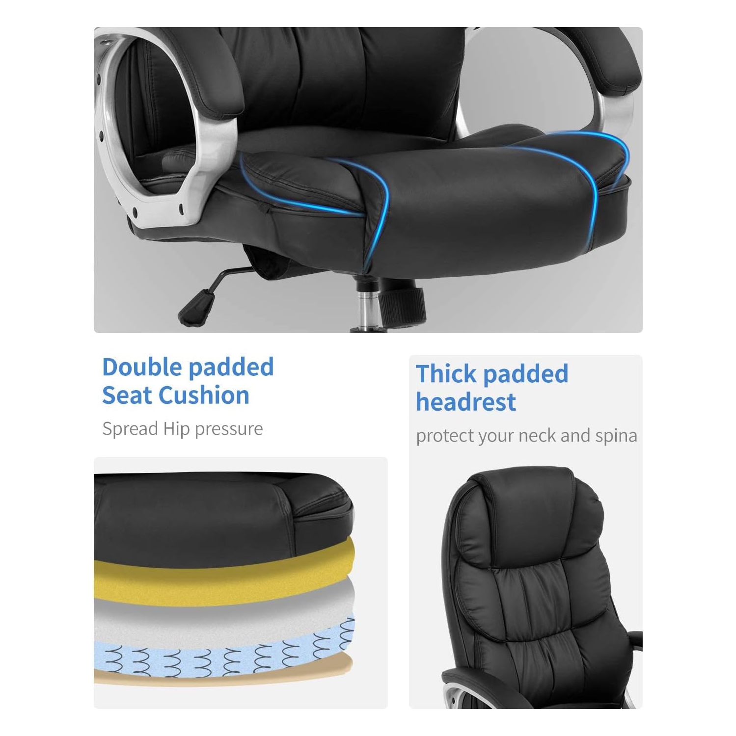 Office Chair Computer High Back Adjustable Ergonomic Desk Chair Executive PU Leather Swivel Task Chair with Armrests Lumbar Support