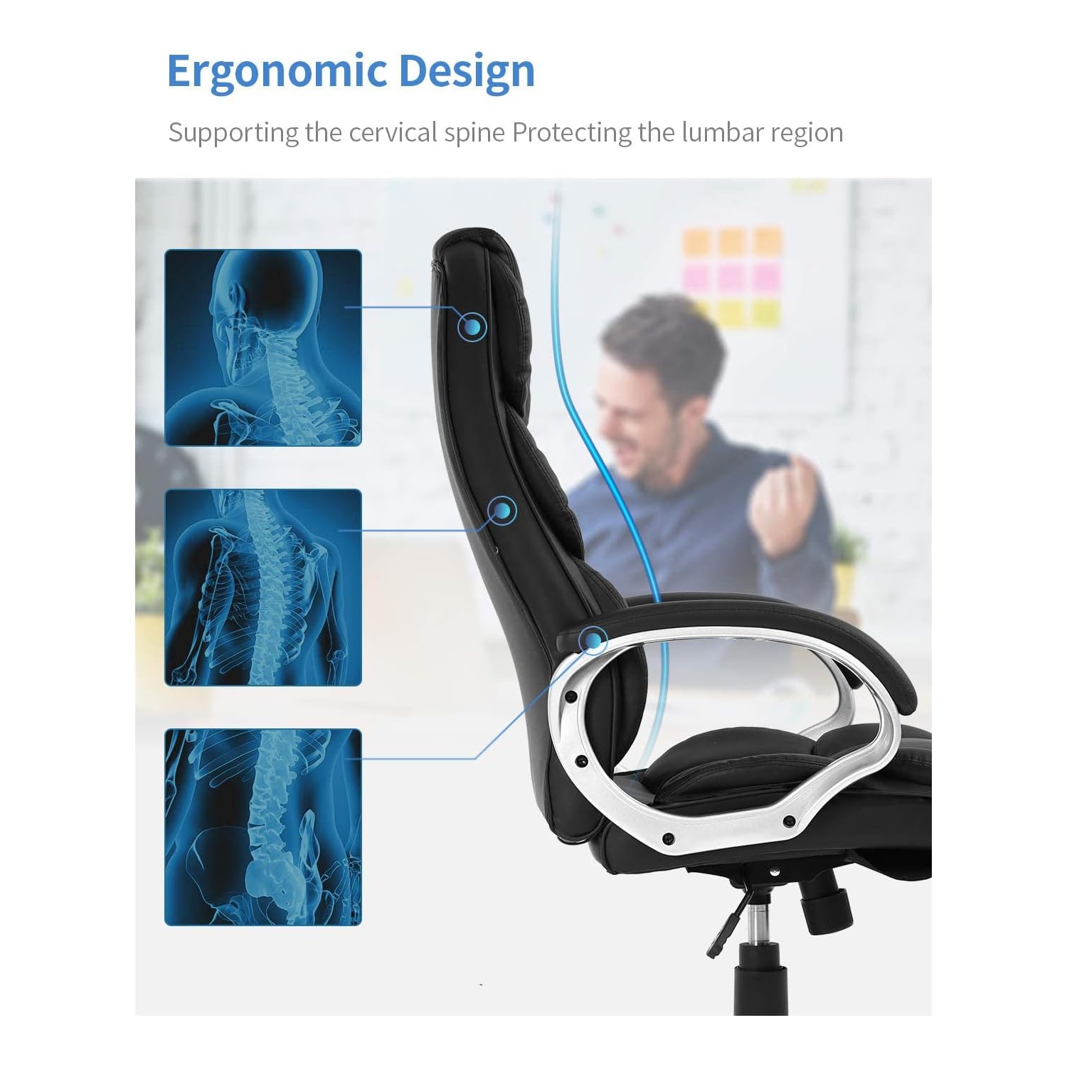 Office Chair Computer High Back Adjustable Ergonomic Desk Chair Executive PU Leather Swivel Task Chair with Armrests Lumbar Support