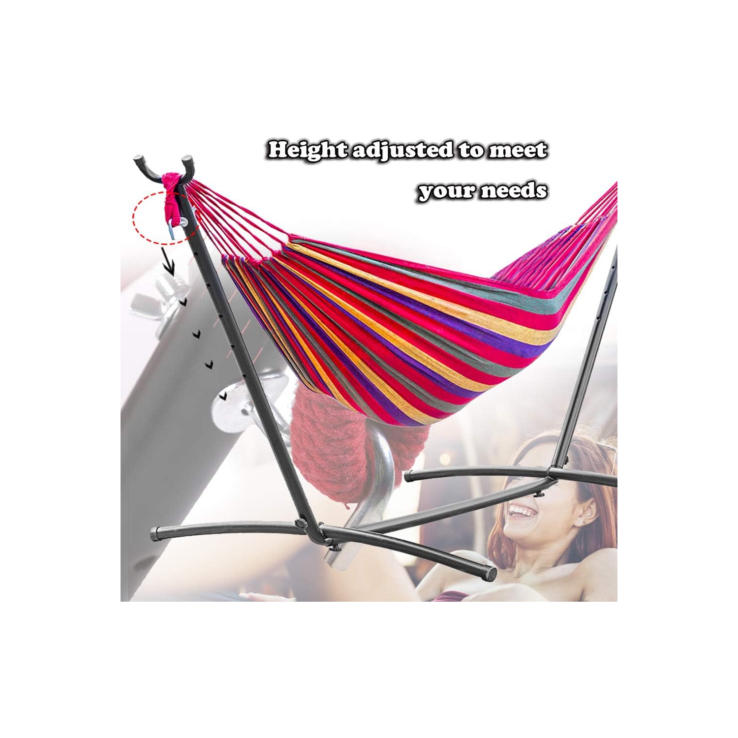 FDW – supports doubles pour hamac, support portatif en acier robuste pour patio extérieur ou intérieur avec sac de transport portatif, rouge