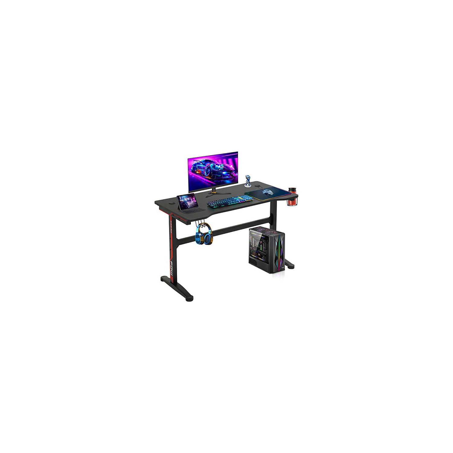 Gaming Desk Computer Desk 47.2 inches Writing Desk Office Desk Student PC Desk Extra Large Modern Ergonomic Racing Style Table Workstation Carbon Fiber Cup Holder Headphone Hook