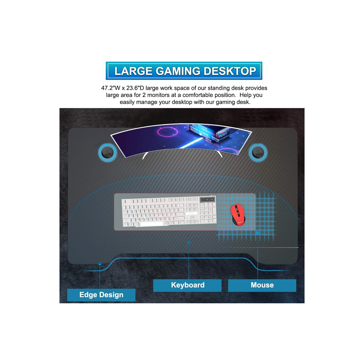 Gaming Desk Computer Desk 47.2 inches Writing Desk Office Desk Student PC Desk Extra Large Modern Ergonomic Racing Style Table Workstation Carbon