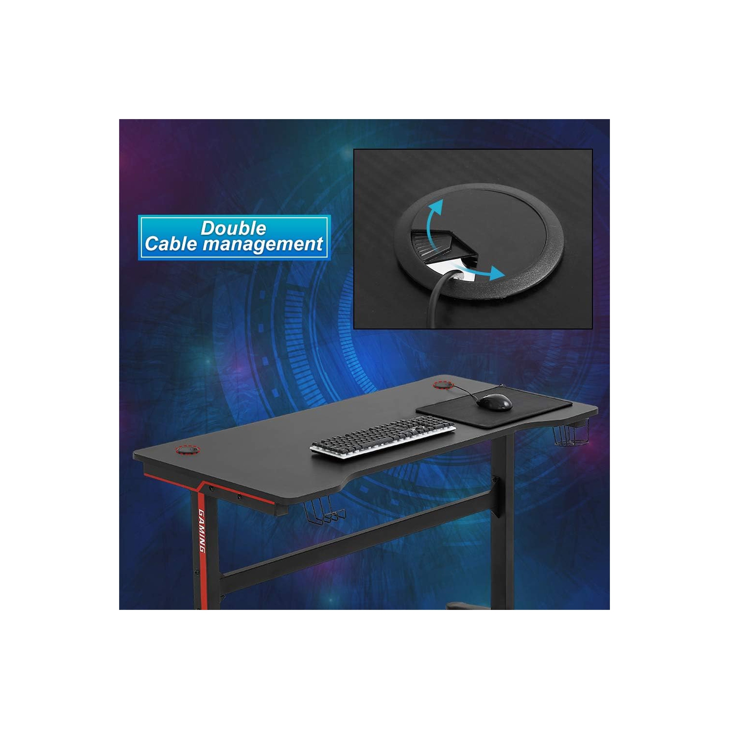 Gaming Desk Computer Desk 47.2 inches Writing Desk Office Desk Student PC Desk Extra Large Modern Ergonomic Racing Style Table Workstation Carbon