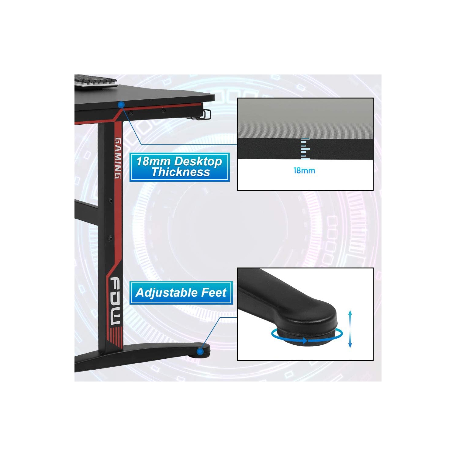 Gaming Desk Computer Desk 47.2 inches Writing Desk Office Desk Student PC Desk Extra Large Modern Ergonomic Racing Style Table Workstation Carbon