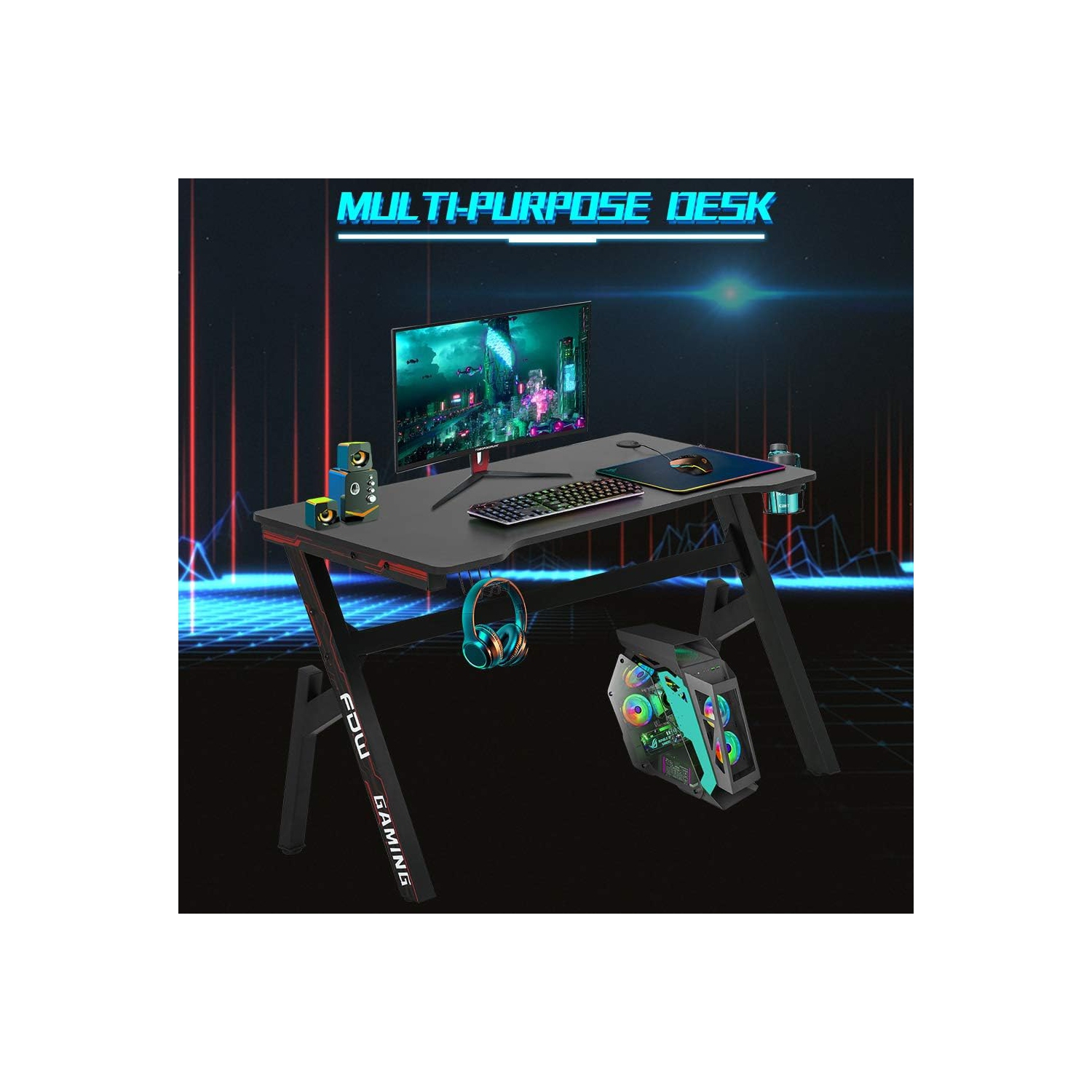 BestOffice Computer Desk,Gaming Desk 45.2 inches PC Desk Writing Desk Office Desk Extra Large Modern Ergonomic Racing Style Table Workstation Carbon