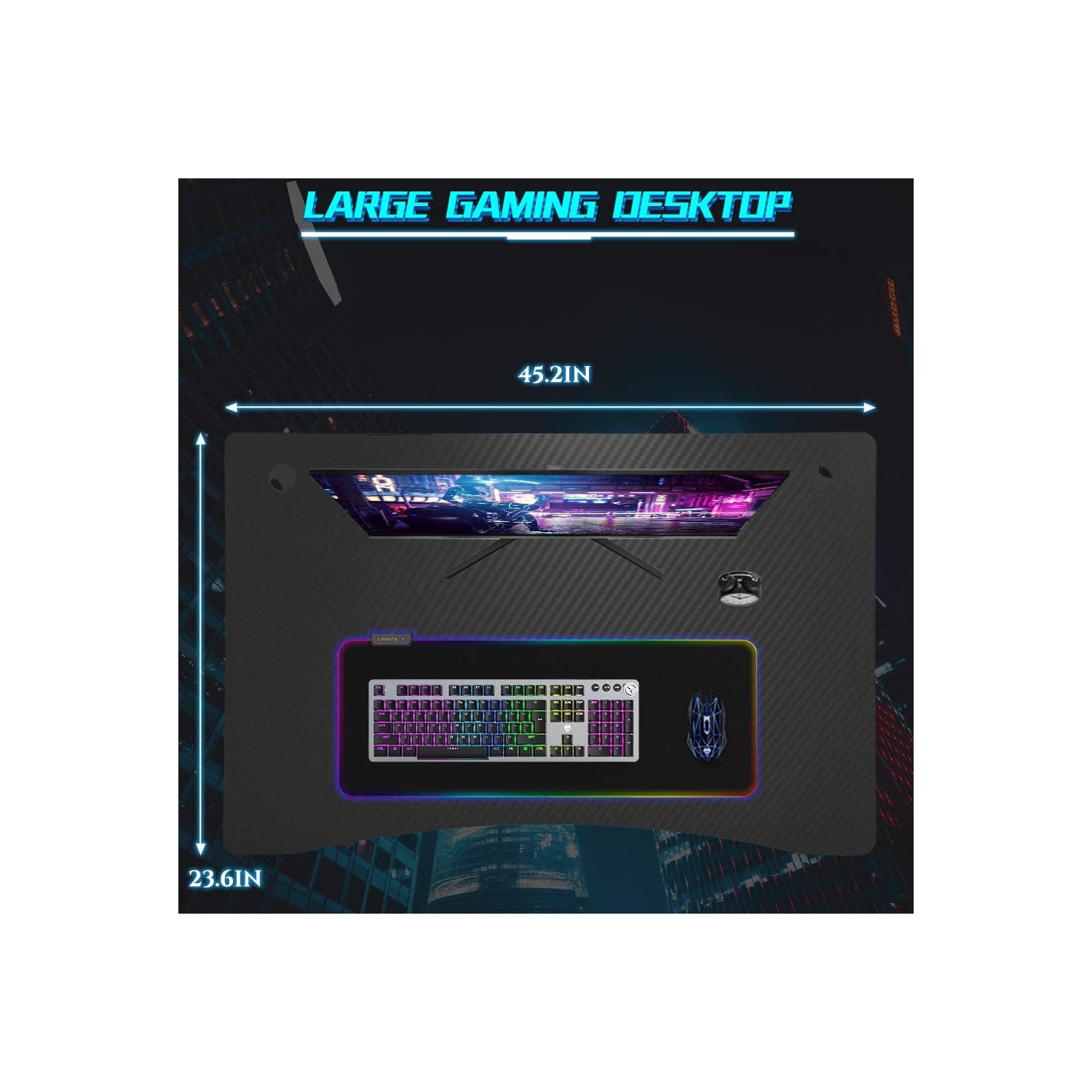 BestOffice Computer Desk,Gaming Desk 45.2 inches PC Desk Writing Desk Office Desk Extra Large Modern Ergonomic Racing Style Table Workstation Carbon