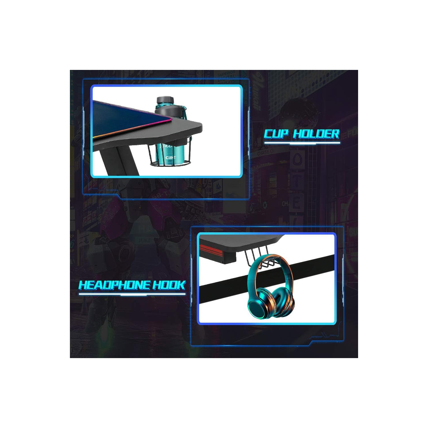 BestOffice Computer Desk,Gaming Desk 45.2 inches PC Desk Writing Desk Office Desk Extra Large Modern Ergonomic Racing Style Table Workstation Carbon