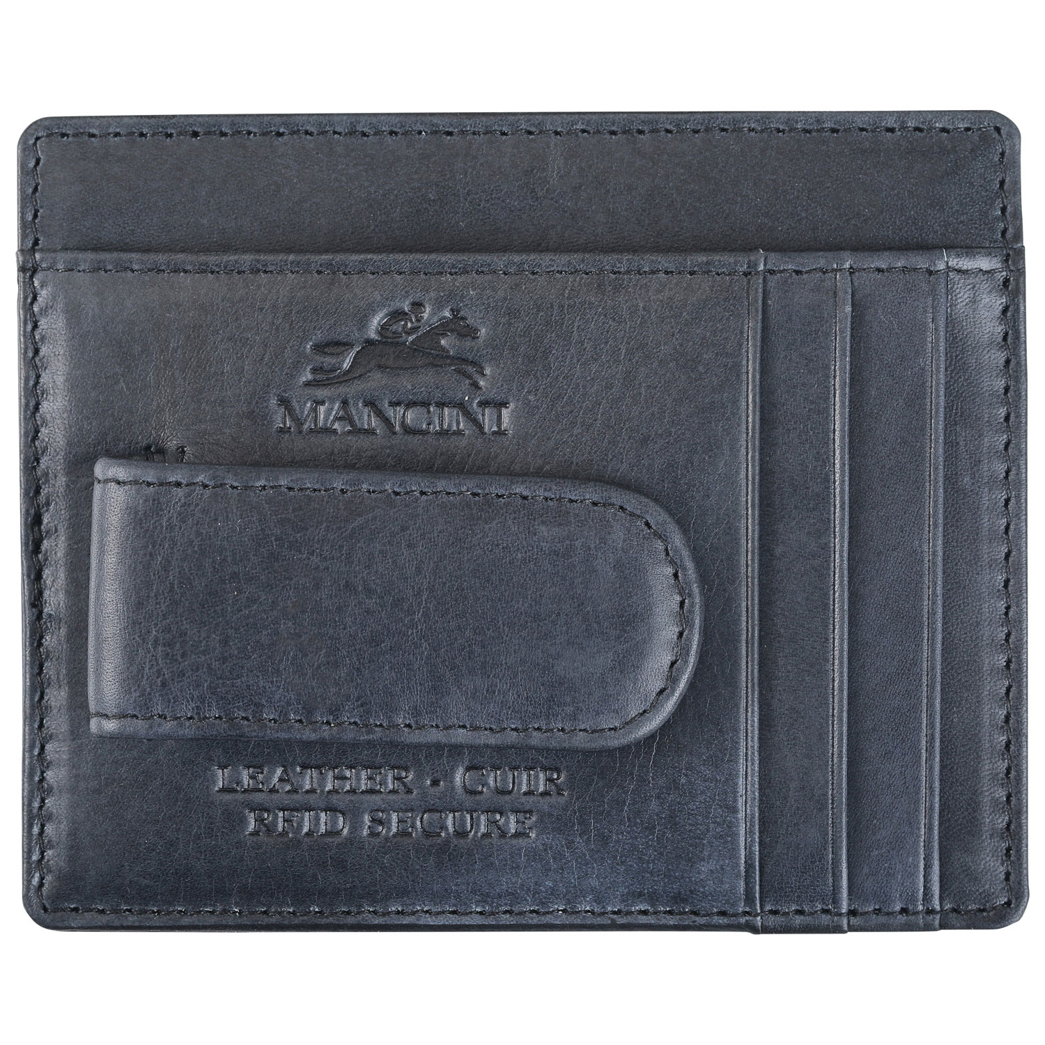 Mancini Bellagio RFID Genuine Leather Money Clip Wallet with ID Window & 4 Credit Card Slots - Black
