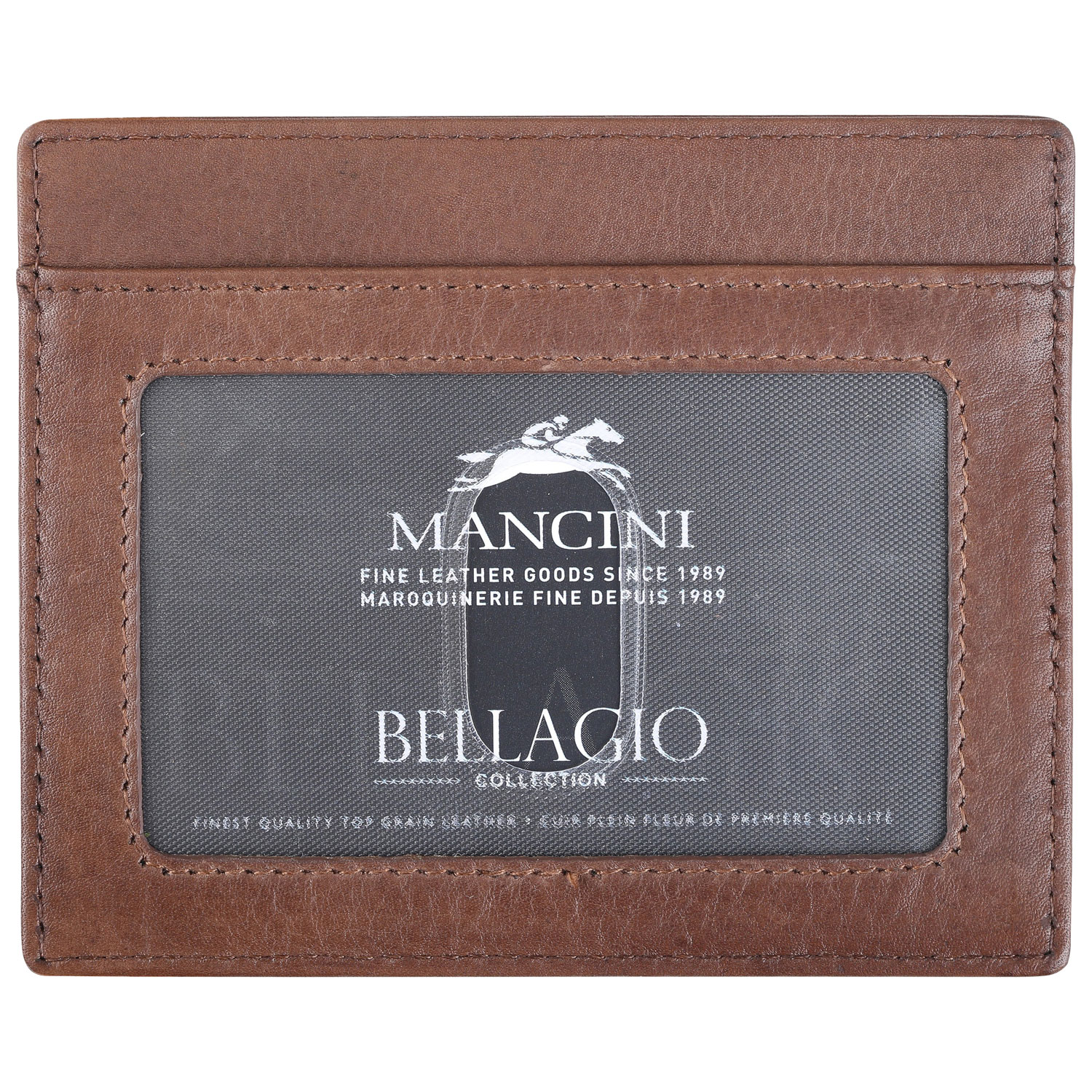 Mancini Bellagio RFID Genuine Leather Money Clip Wallet with ID Window & 4 Credit Card Slots - Brown