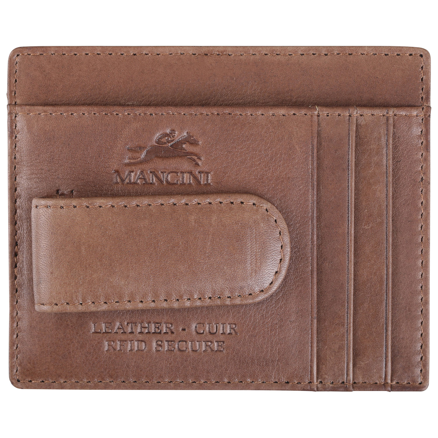 Portefeuille RFID en cuir véritable avec pince à billets, fenêtre pour carte d'identité et 4 fentes pour cartes de crédit Bellagio de Mancini - Brun