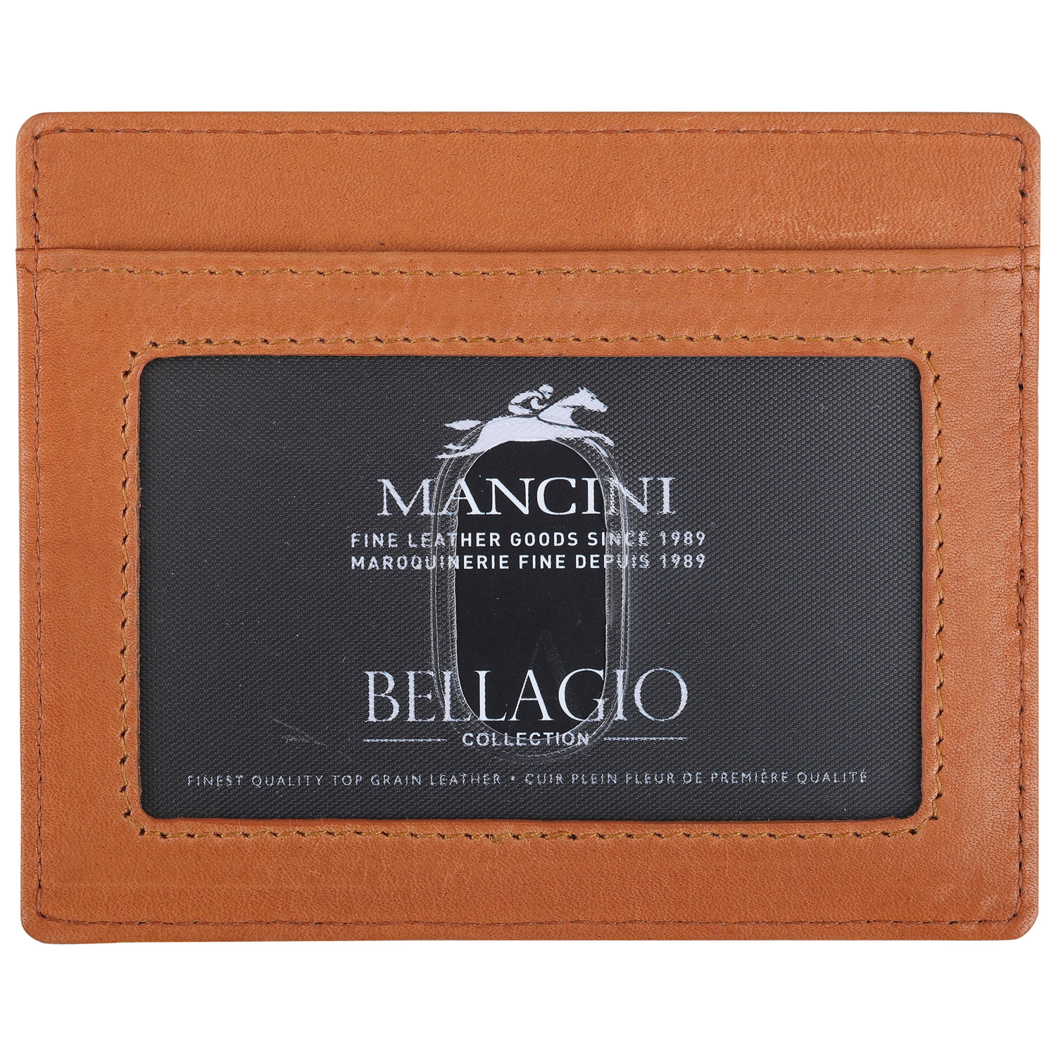 Mancini Bellagio RFID Genuine Leather Money Clip Wallet with ID Window & 4 Credit Card Slots - Cognac