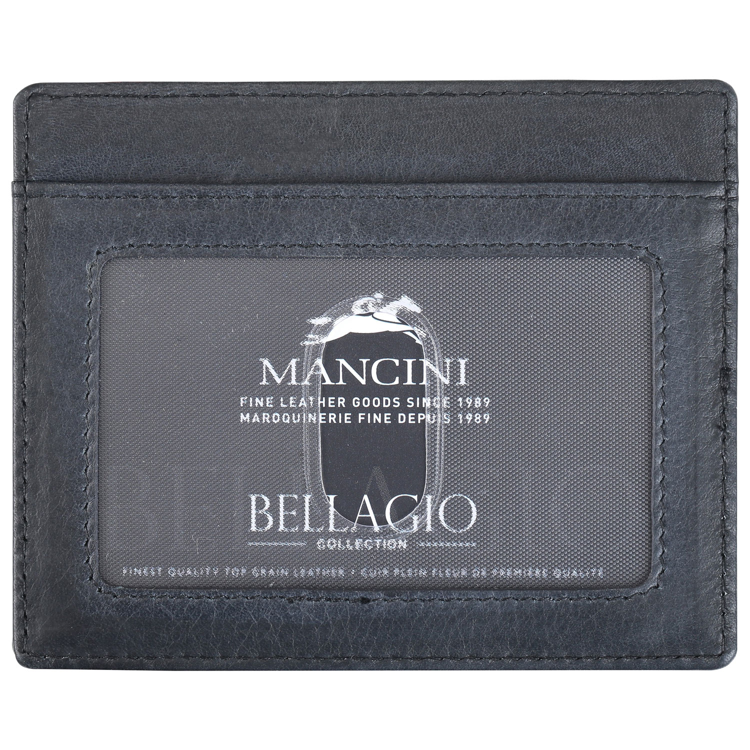 Mancini Bellagio RFID Genuine Leather Money Clip Wallet with ID Window & 4 Credit Card Slots - Grey