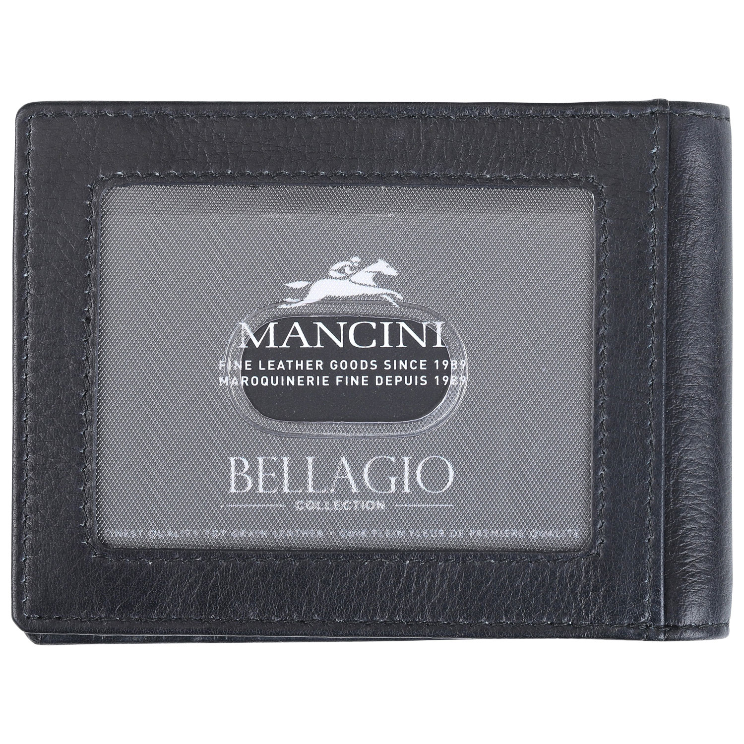 Mancini Bellagio RFID Genuine Leather Money Clip Wallet with ID Window - Black
