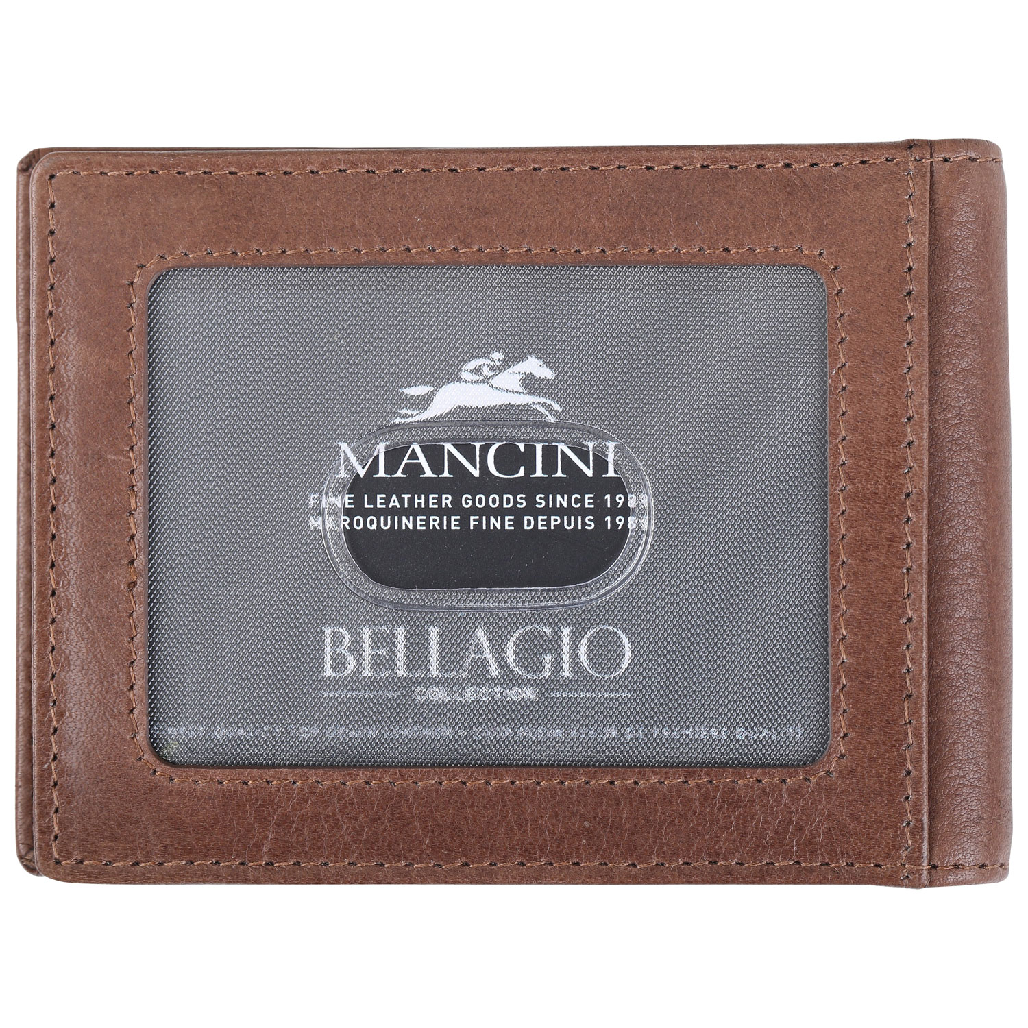Portefeuille RFID en cuir véritable avec pince à billets et fenêtre pour carte d'identité Bellagio de Mancini - Brun