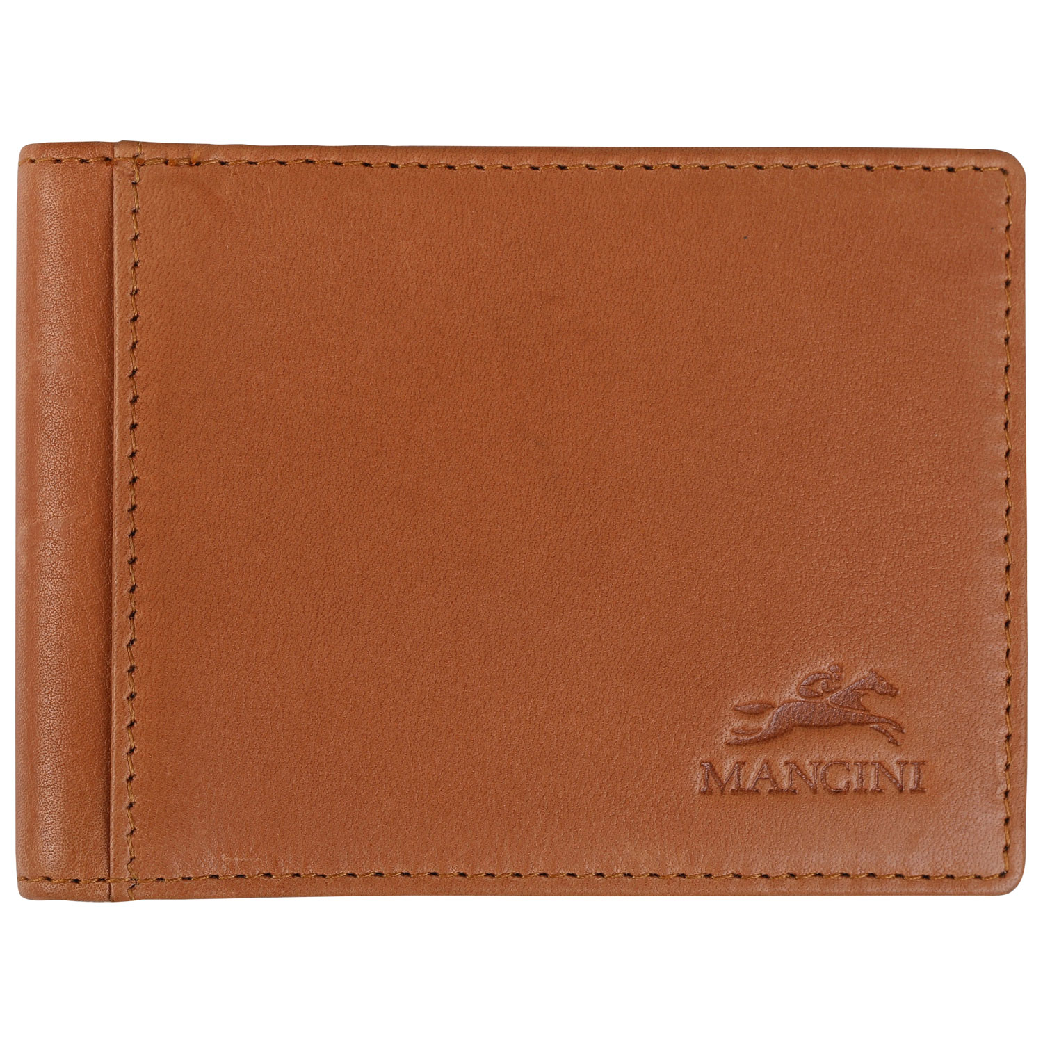 Portefeuille RFID en cuir véritable avec pince à billets et fenêtre pour carte d'identité Bellagio de Mancini - Cognac