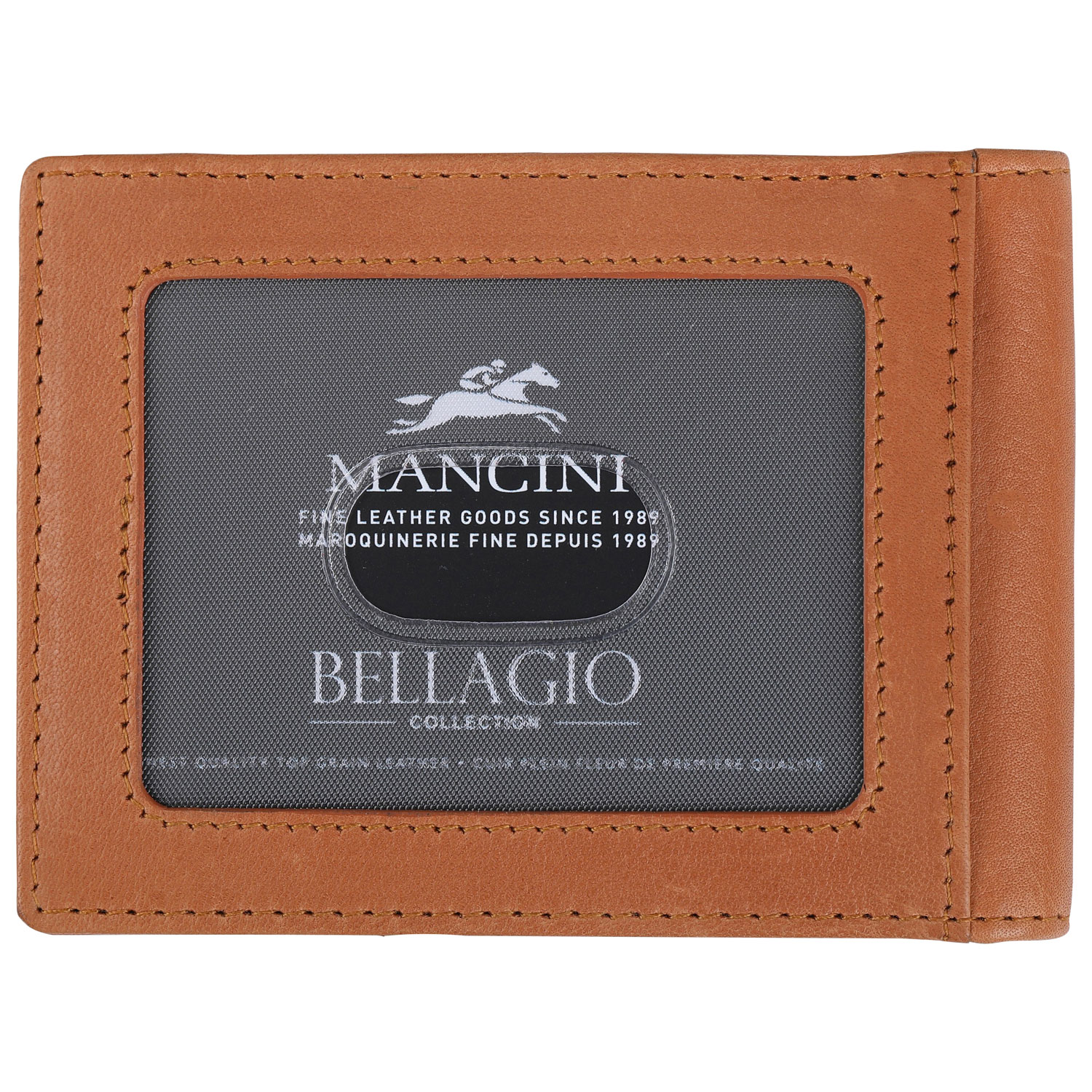 Portefeuille RFID en cuir véritable avec pince à billets et fenêtre pour carte d'identité Bellagio de Mancini - Cognac