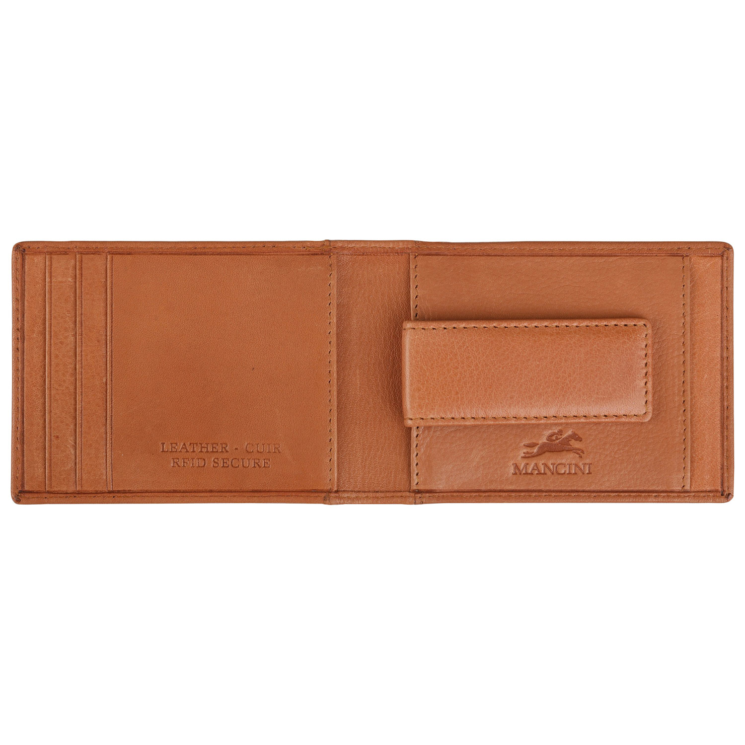 Portefeuille RFID en cuir véritable avec pince à billets et fenêtre pour carte d'identité Bellagio de Mancini - Cognac