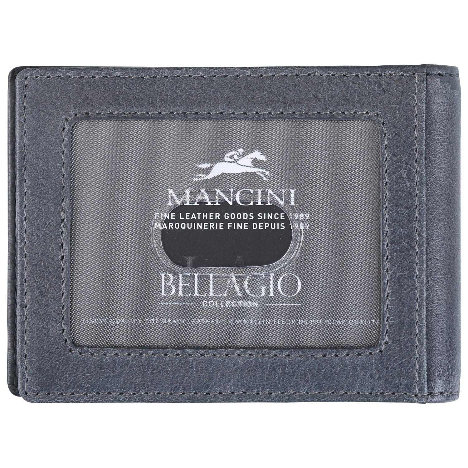 Portefeuille RFID en cuir véritable avec pince à billets et fenêtre pour carte d'identité Bellagio de Mancini - Gris