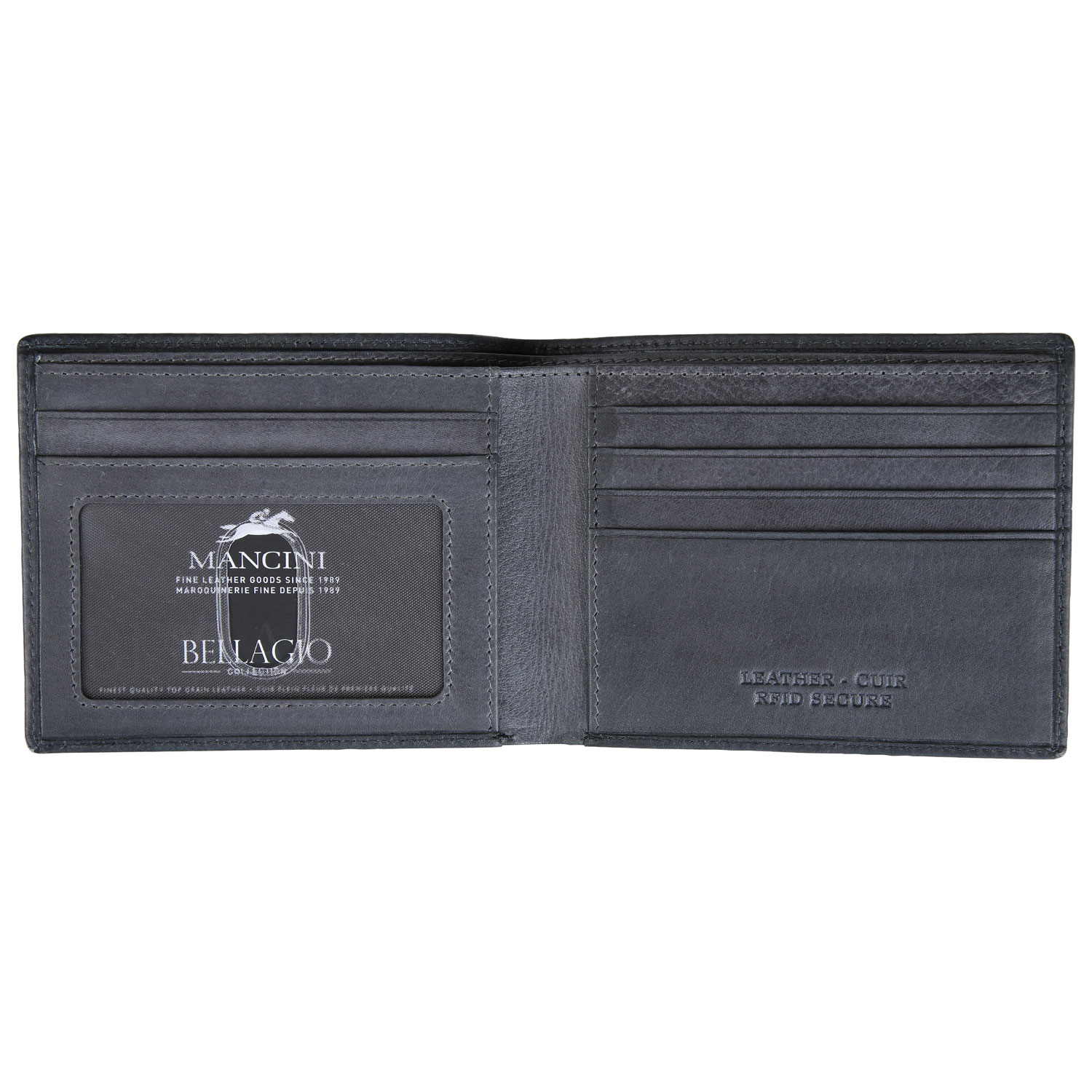 Mancini Bellagio RFID Genuine Leather Bi-fold Wallet - Grey