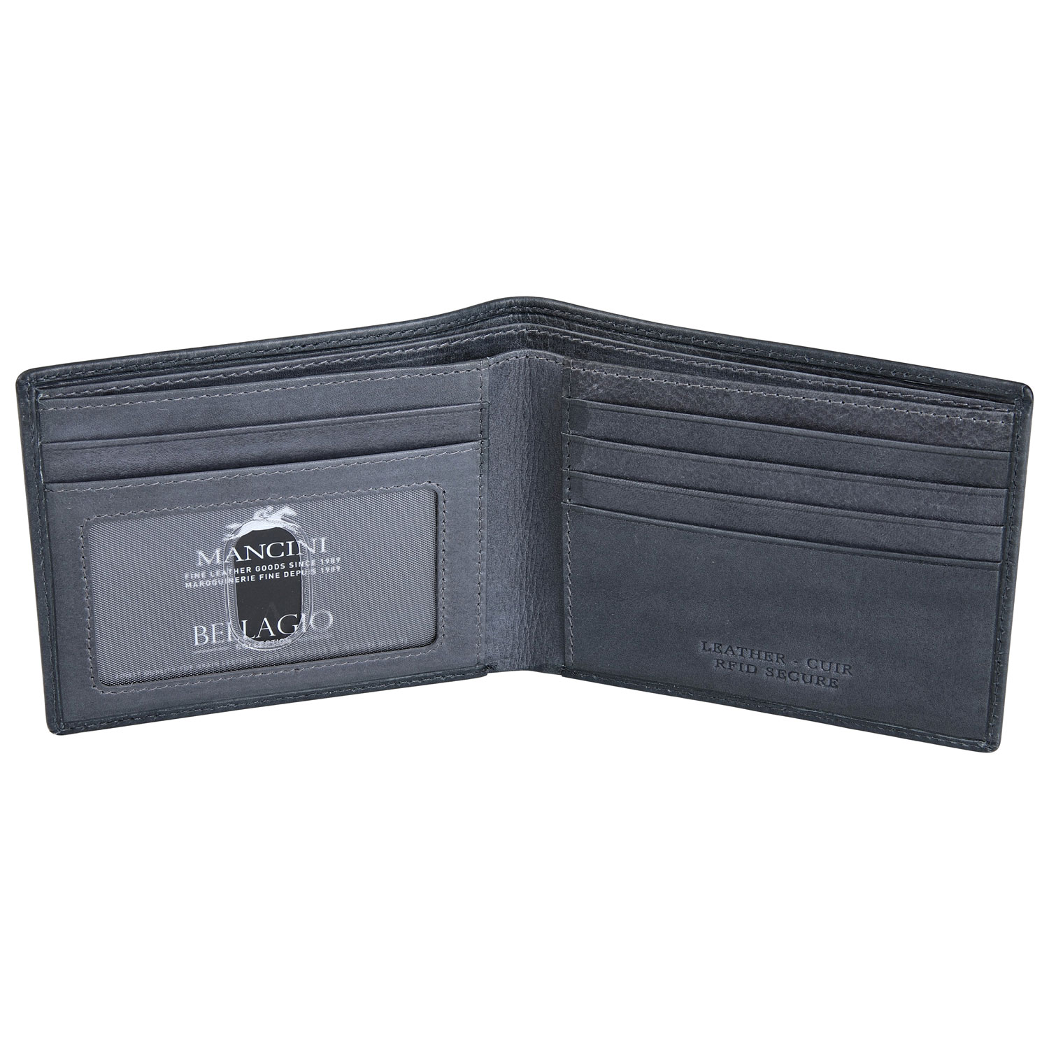 Mancini Bellagio RFID Genuine Leather Bi-fold Wallet - Grey