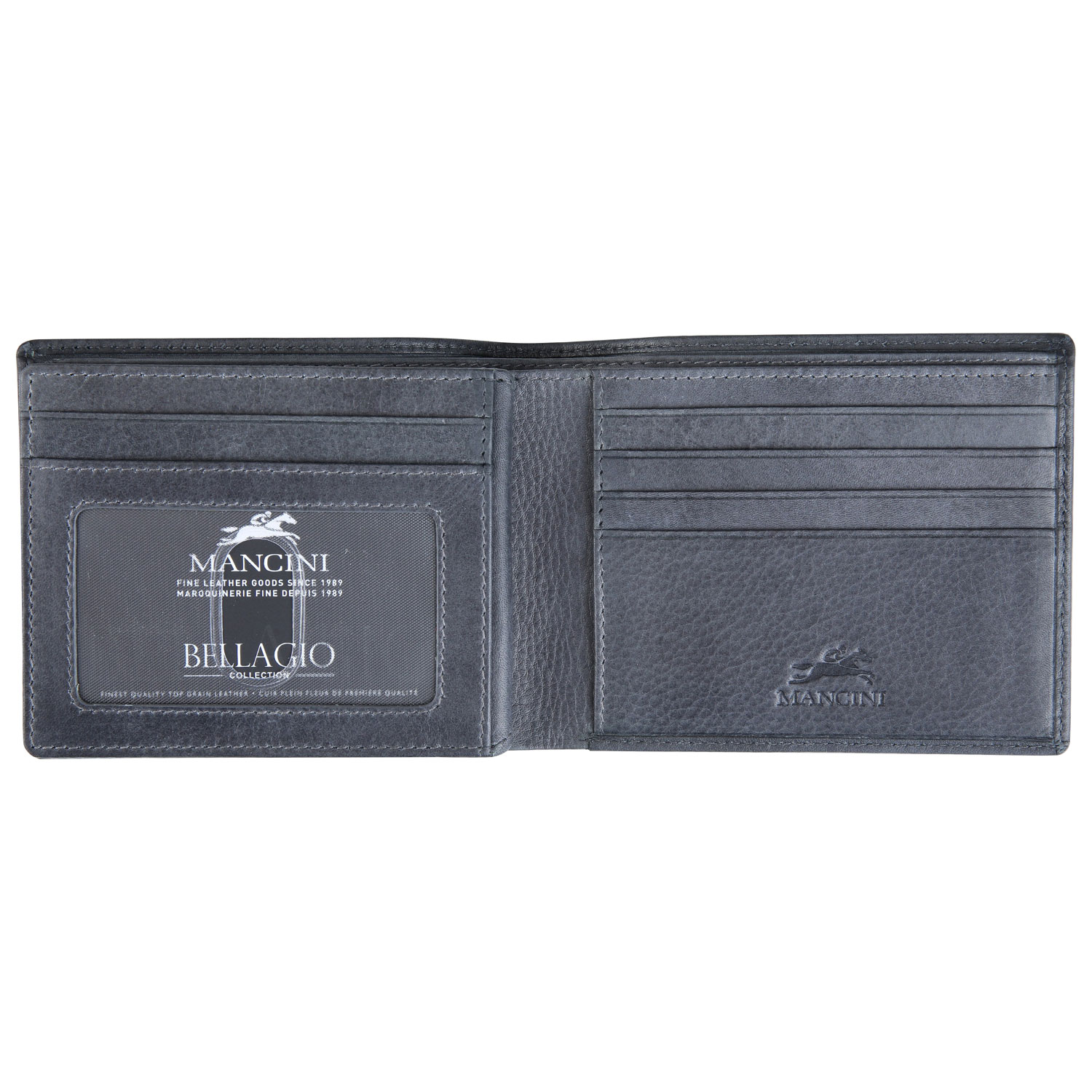 Portefeuille RFID à deux volets en cuir véritable Bellagio de Mancini - Gris