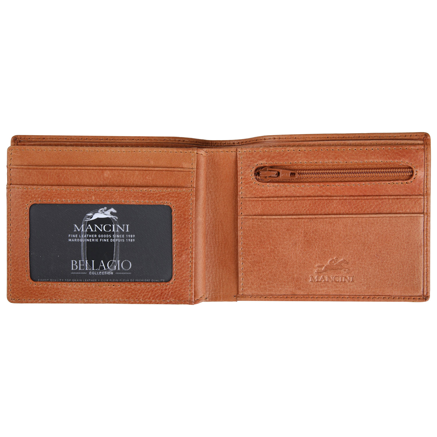 Portefeuille à deux volets en cuir véritable à ailette RFID Bellagio de Mancini - Cognac