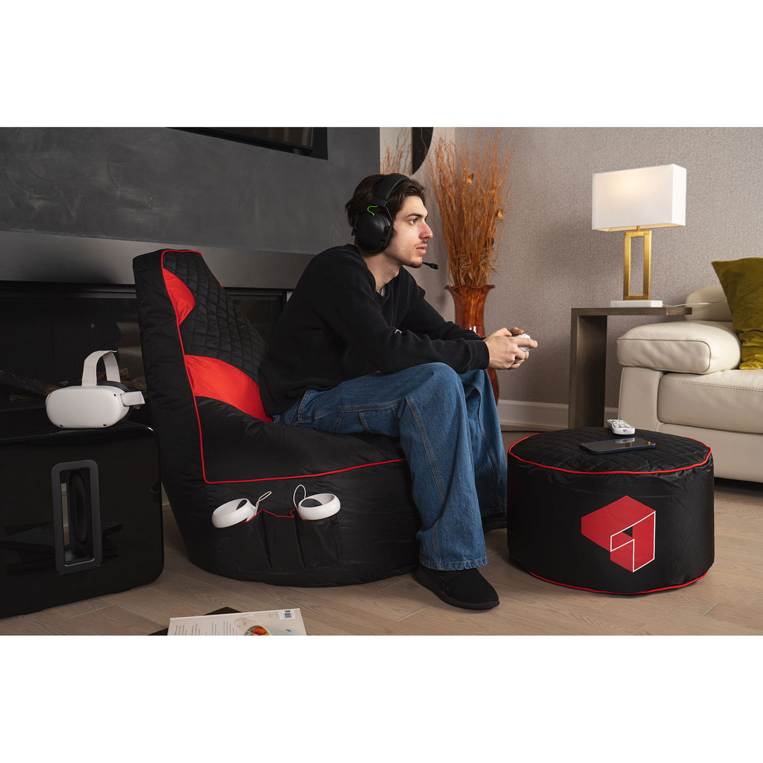 Gouchee Home Siteazee Polyester Pouf - Red